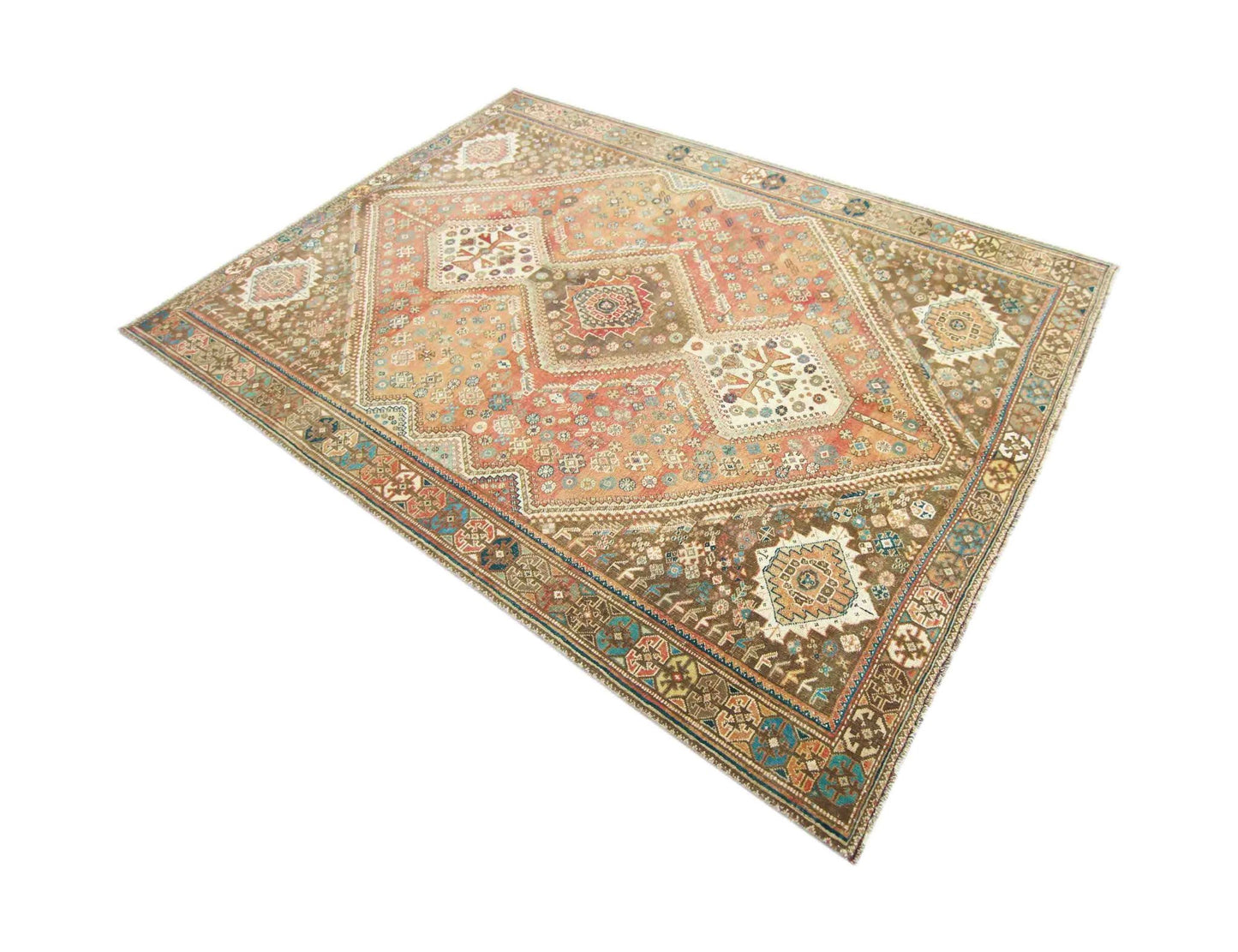 Handmade Vintage Persian Shiraz Rug | 254 x 173 cm | 8'4" x 5'8" - Najaf Rugs & Textile