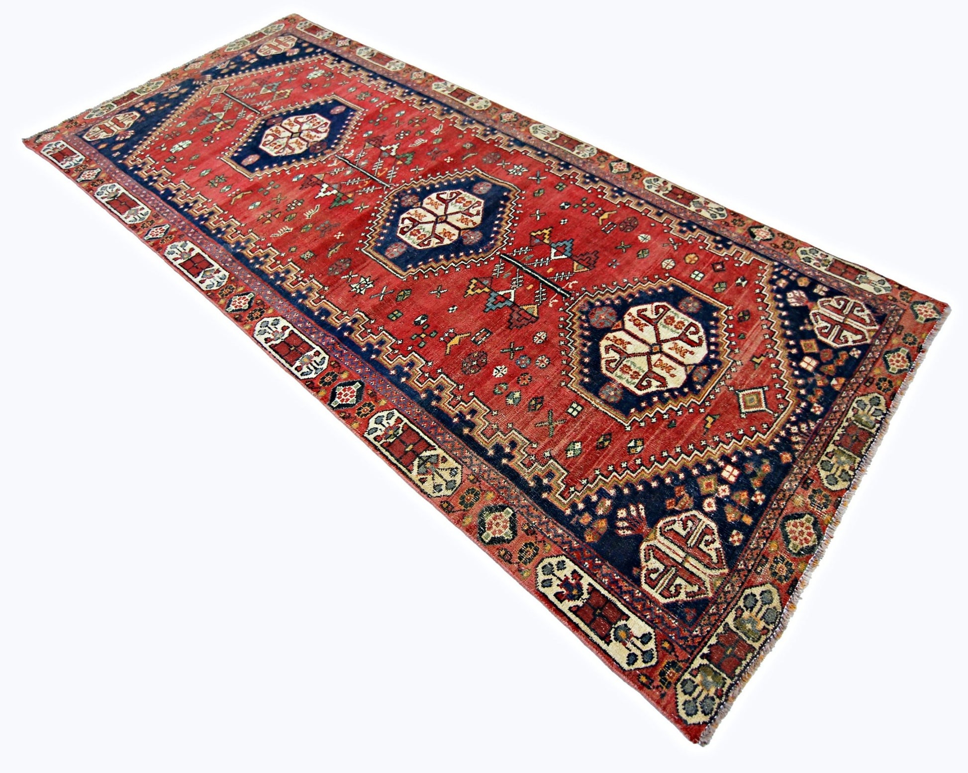 Handmade Vintage Persian Shiraz Rug | 259 x 114 cm | 8'6" x 3'9" - Najaf Rugs & Textile