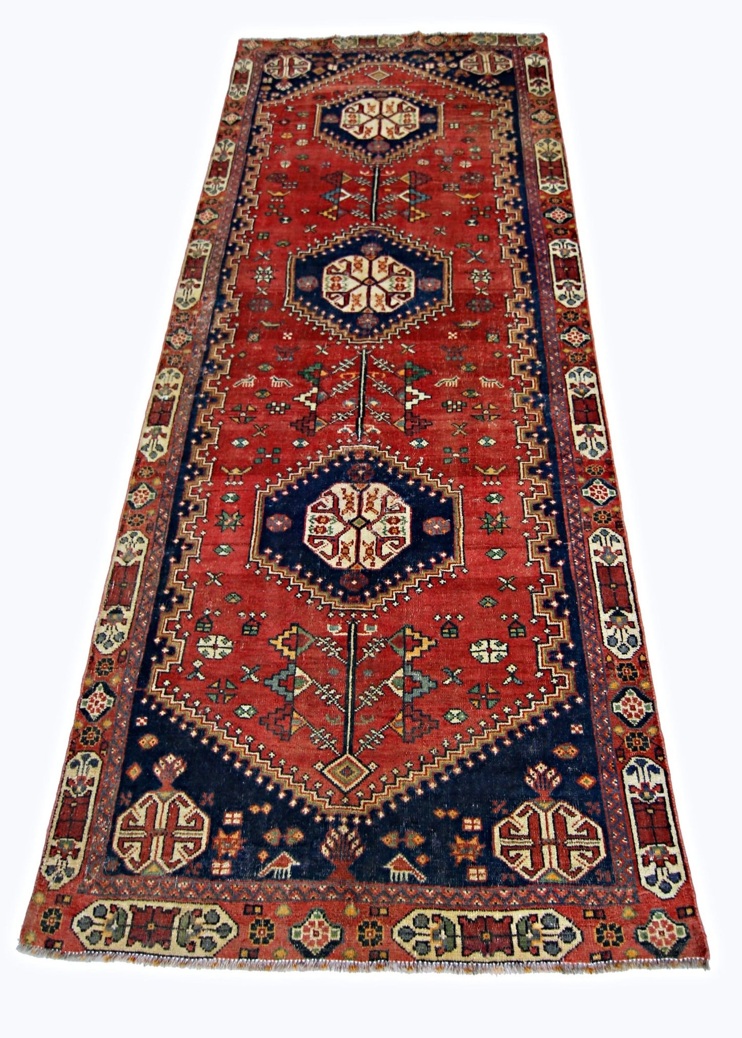 Handmade Vintage Persian Shiraz Rug | 259 x 114 cm | 8'6" x 3'9" - Najaf Rugs & Textile