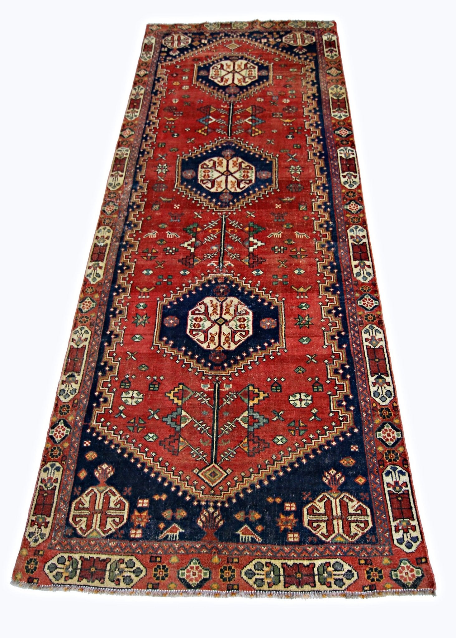 Handmade Vintage Persian Shiraz Rug | 259 x 114 cm | 8'6" x 3'9" - Najaf Rugs & Textile