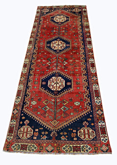 Handmade Vintage Persian Shiraz Rug | 259 x 114 cm | 8'6" x 3'9" - Najaf Rugs & Textile