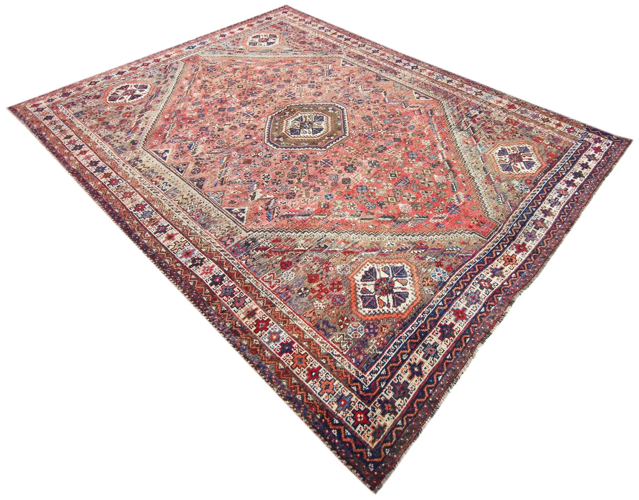 Handmade Vintage Persian Shiraz Rug | 291 x 218 cm | 9'7" x 7'2" - Najaf Rugs & Textile