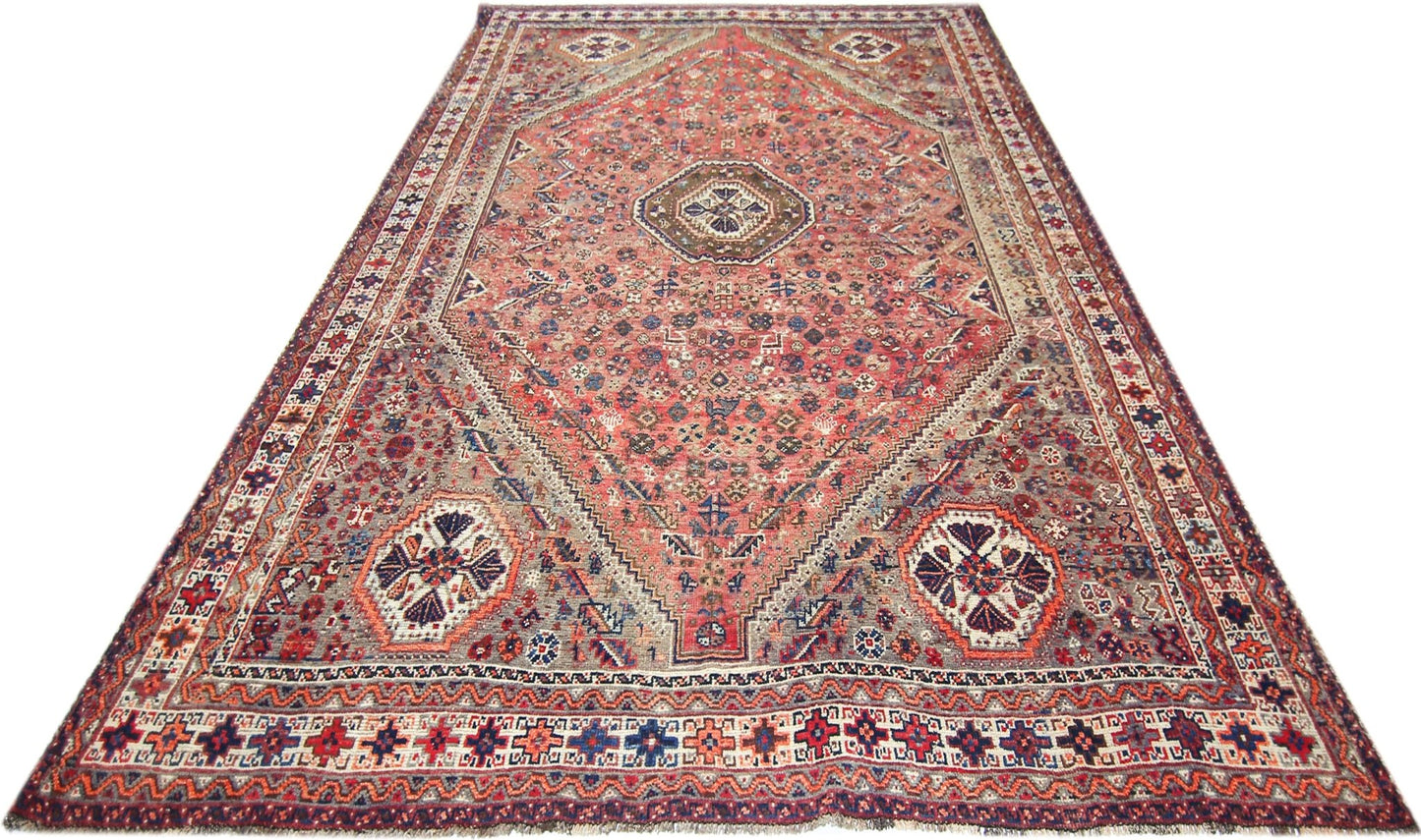 Handmade Vintage Persian Shiraz Rug | 291 x 218 cm | 9'7" x 7'2" - Najaf Rugs & Textile