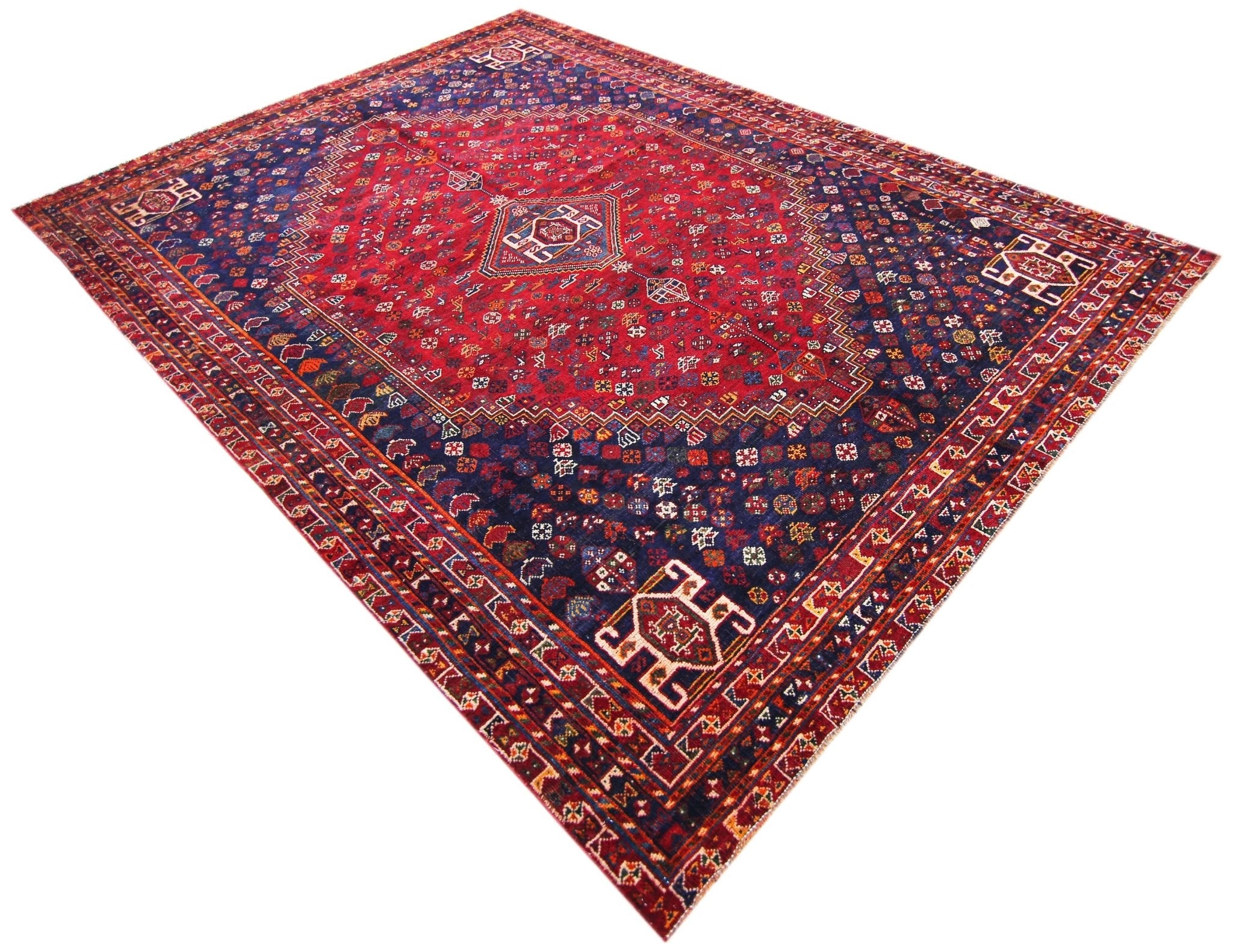 Handmade Vintage Persian Shiraz Rug | 303 x 219 cm | 9'11" x 7'2" - Najaf Rugs & Textile