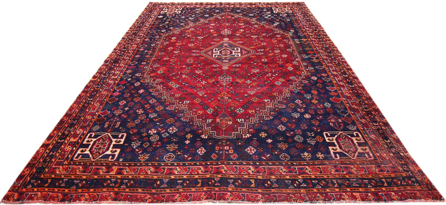 Handmade Vintage Persian Shiraz Rug | 303 x 219 cm | 9'11" x 7'2" - Najaf Rugs & Textile
