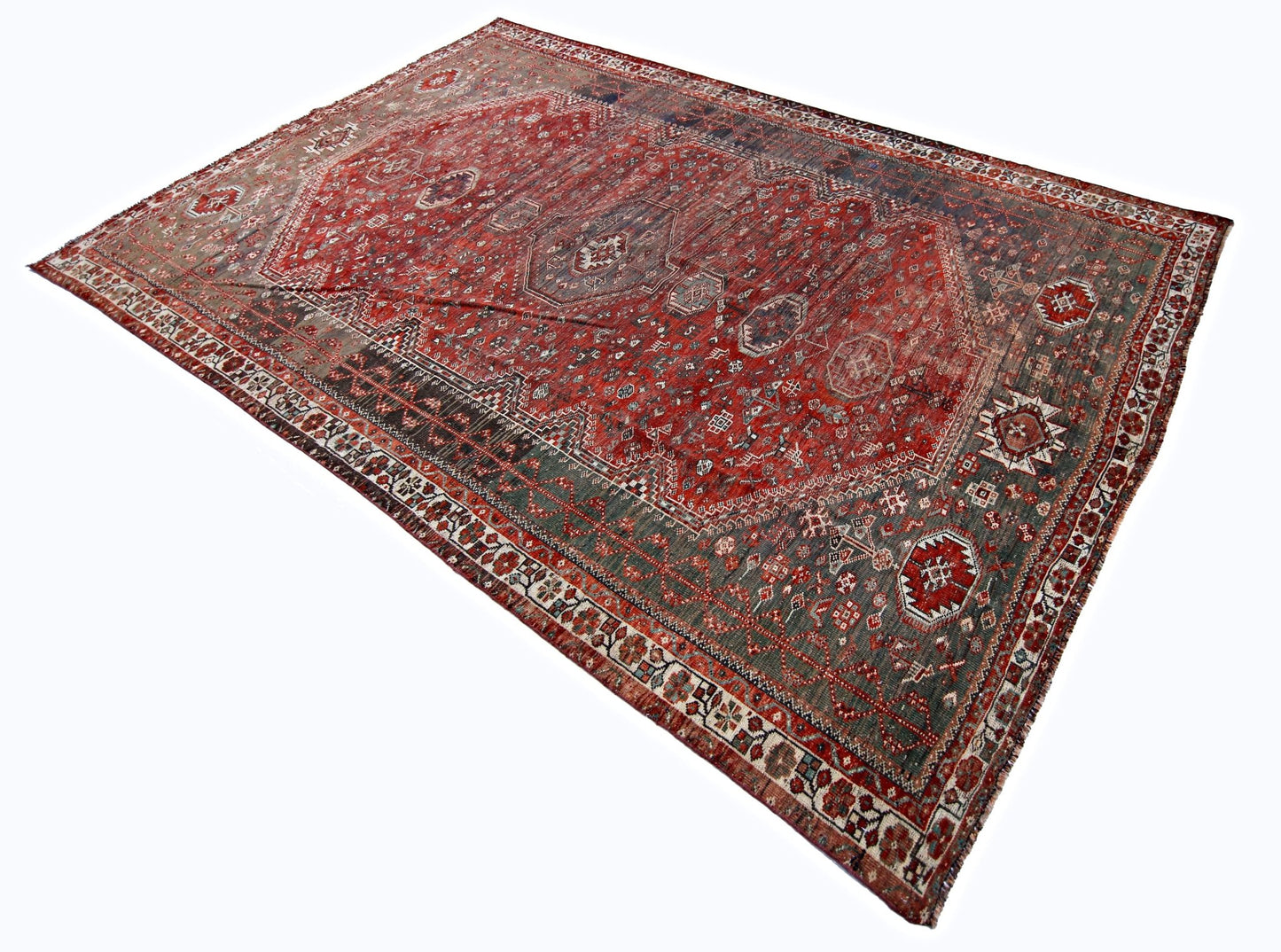 Handmade Vintage Persian Shiraz Rug | 330 x 212 cm | 10'10" x 6'11" - Najaf Rugs & Textile