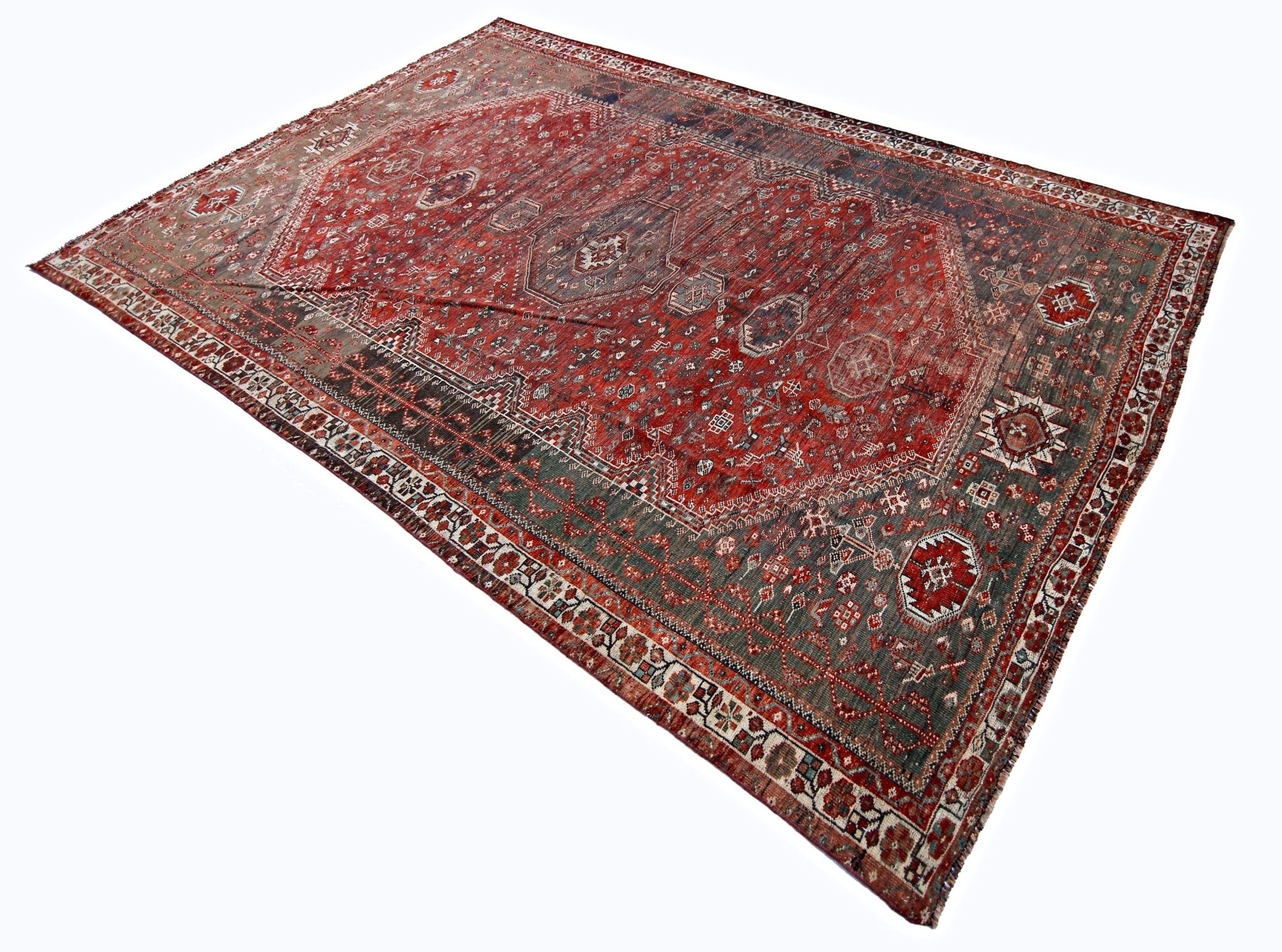 Handmade Vintage Persian Shiraz Rug | 330 x 212 cm | 10'10" x 6'11" - Najaf Rugs & Textile