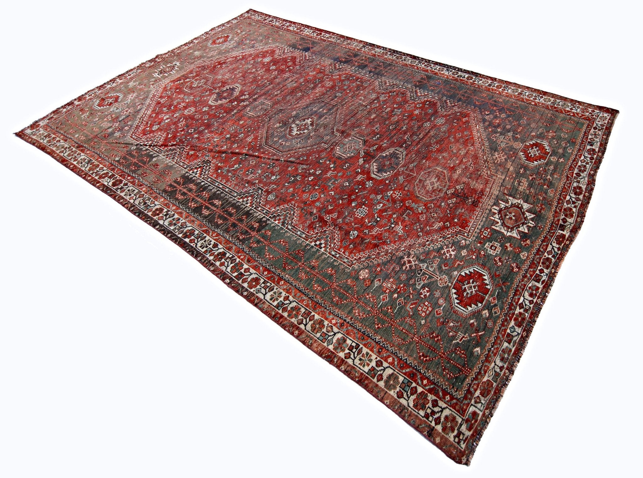Handmade Vintage Persian Shiraz Rug | 330 x 212 cm | 10'10" x 6'11" - Najaf Rugs & Textile