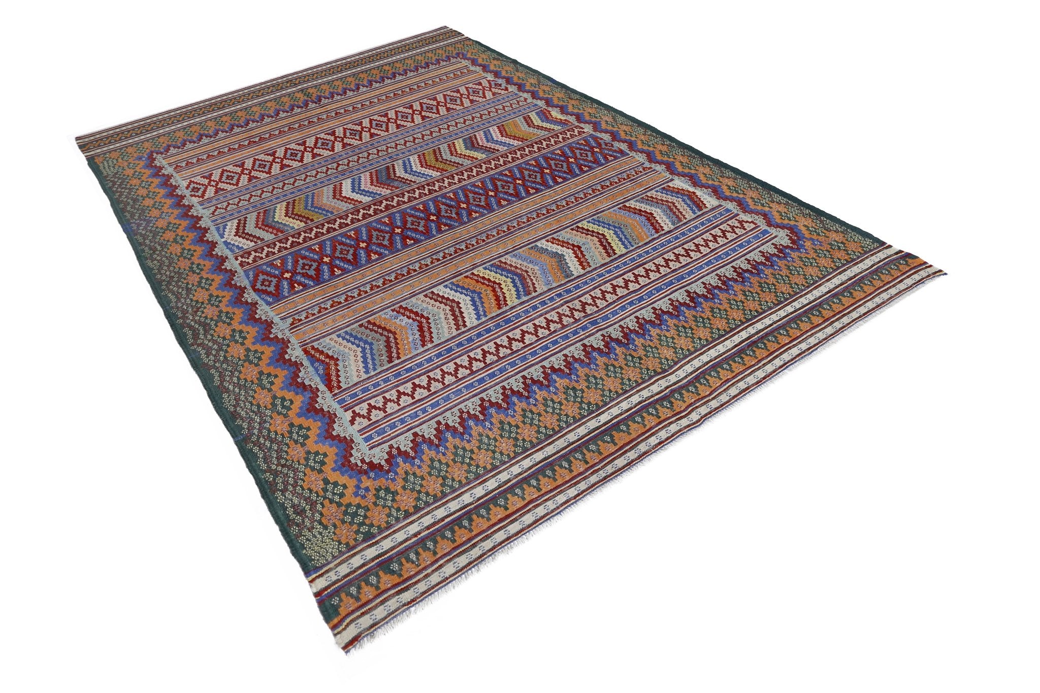 Handmade Vintage Persian Sumak Kilim | 285 x 203 cm | 9'4" x 6'8" - Najaf Rugs & Textile