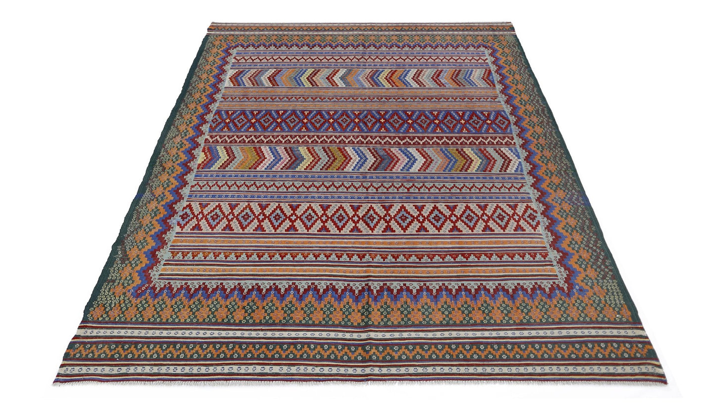 Handmade Vintage Persian Sumak Kilim | 285 x 203 cm | 9'4" x 6'8" - Najaf Rugs & Textile