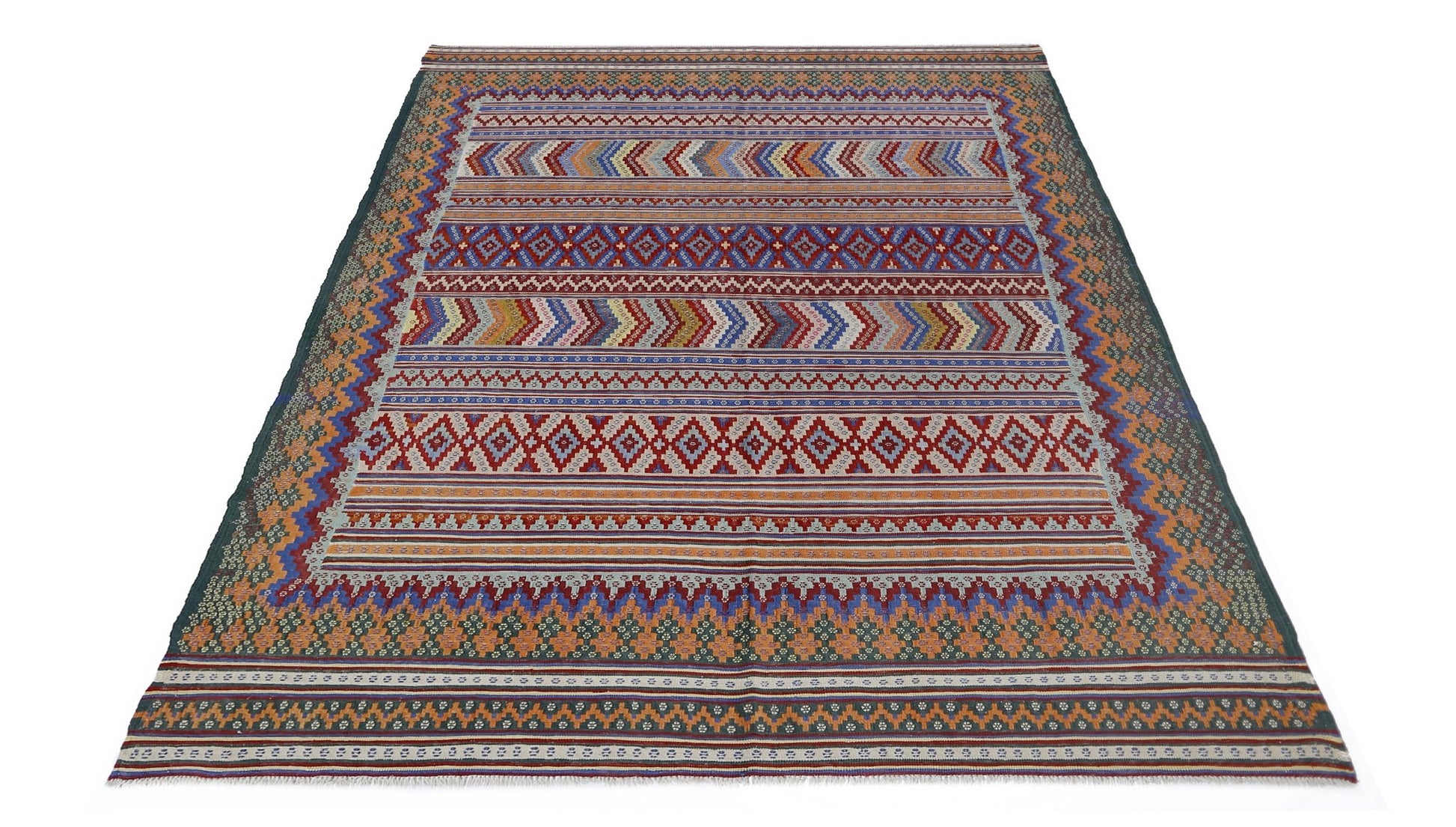 Handmade Vintage Persian Sumak Kilim | 285 x 203 cm | 9'4" x 6'8" - Najaf Rugs & Textile