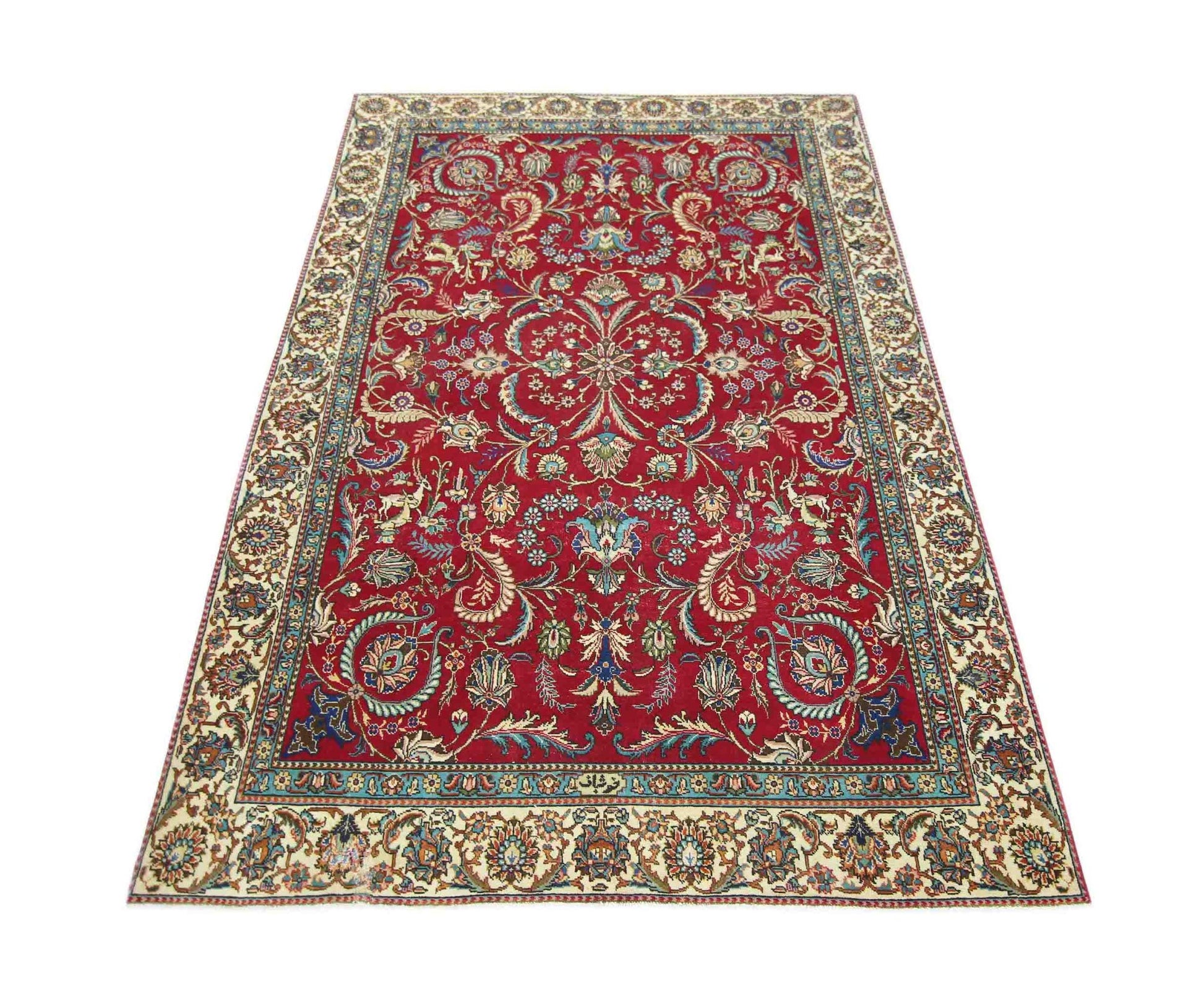 Handmade Vintage Persian Tabriz Rug | 275 x 184 cm | 9' x 6' - Najaf Rugs & Textile