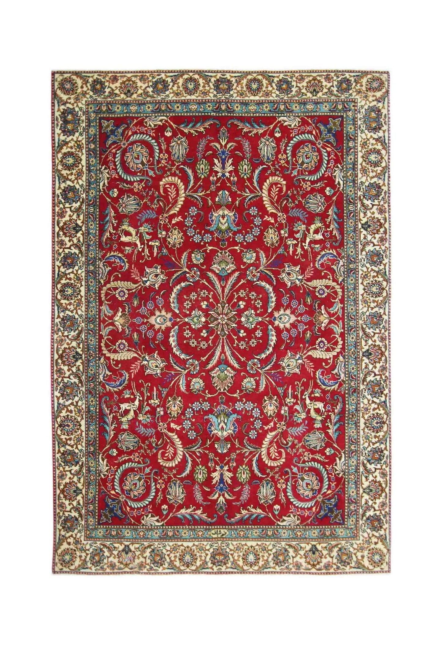Handmade Vintage Persian Tabriz Rug | 275 x 184 cm | 9' x 6' - Najaf Rugs & Textile