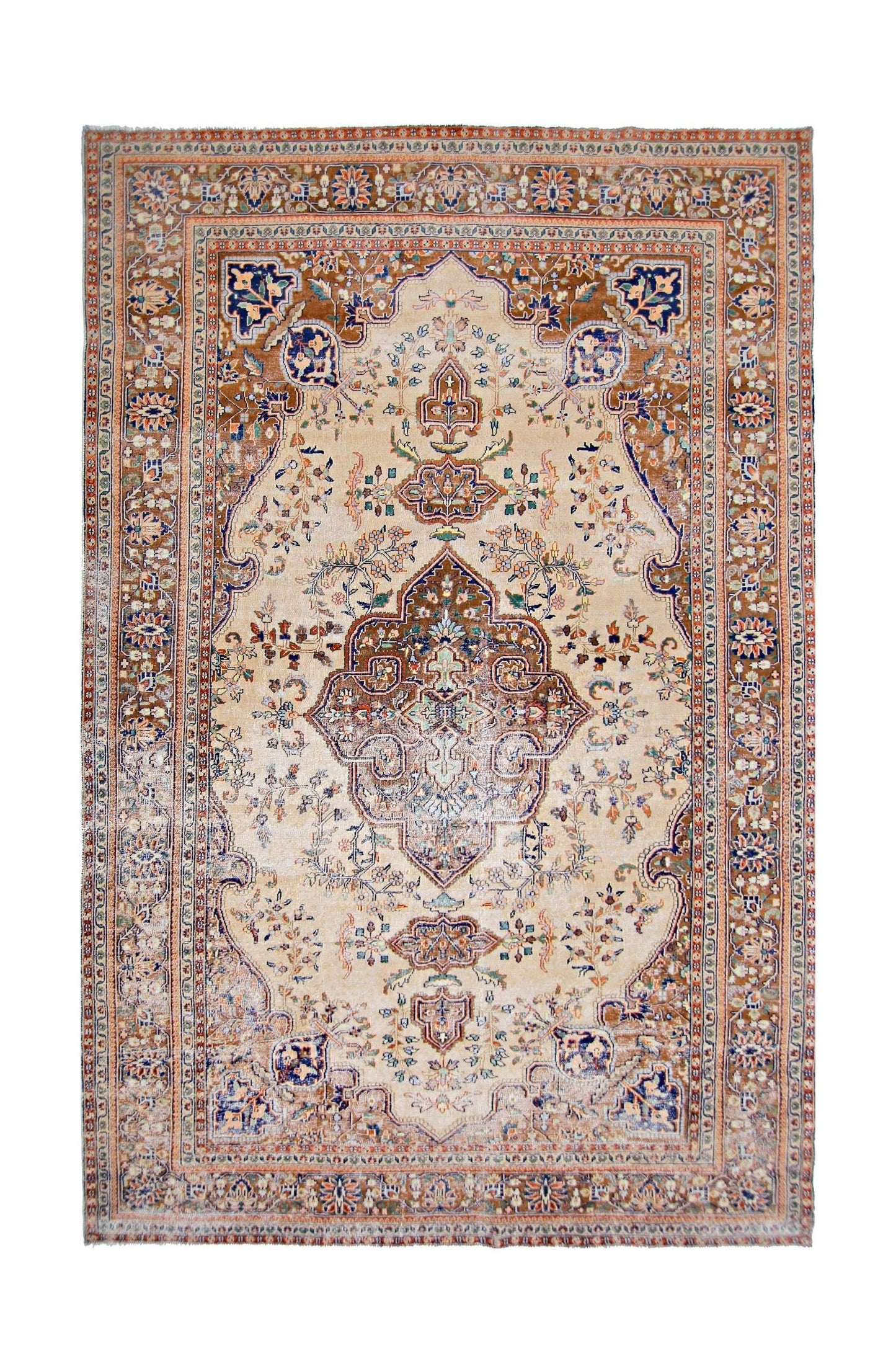 Handmade Vintage Persian Tabriz Rug | 286 x 178 cm | 9'5" x 5'10" - Najaf Rugs & Textile
