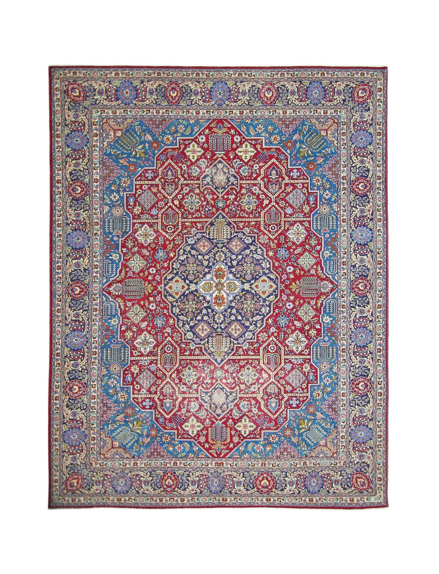 Handmade Vintage Persian Tabriz Rug | 388 x 296 cm | 12'9" x 9'8" - Najaf Rugs & Textile