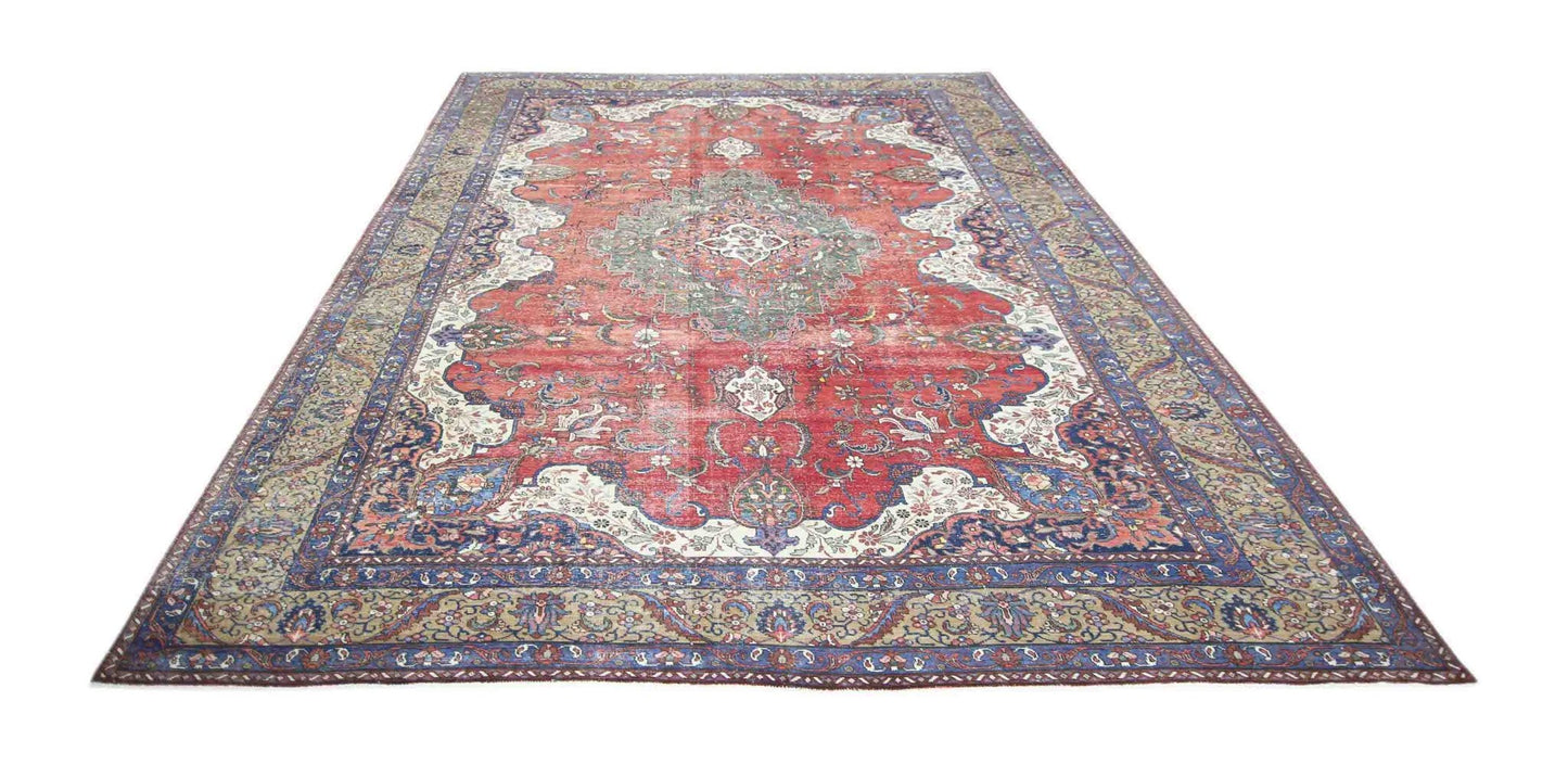 Handmade Vintage Persian Tabriz Rug | 390 x 272 cm | 12'9" x 8'11" - Najaf Rugs & Textile