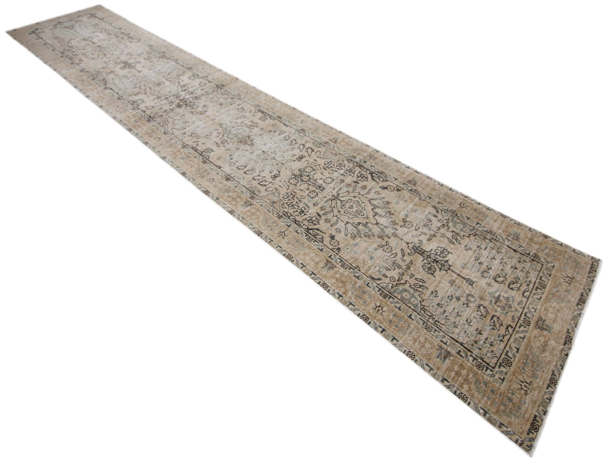 Handmade Vintage Persian Tabriz Hallway Runner | 495 x 89 cm | 16'3" x 2'11" - Najaf Rugs & Textile