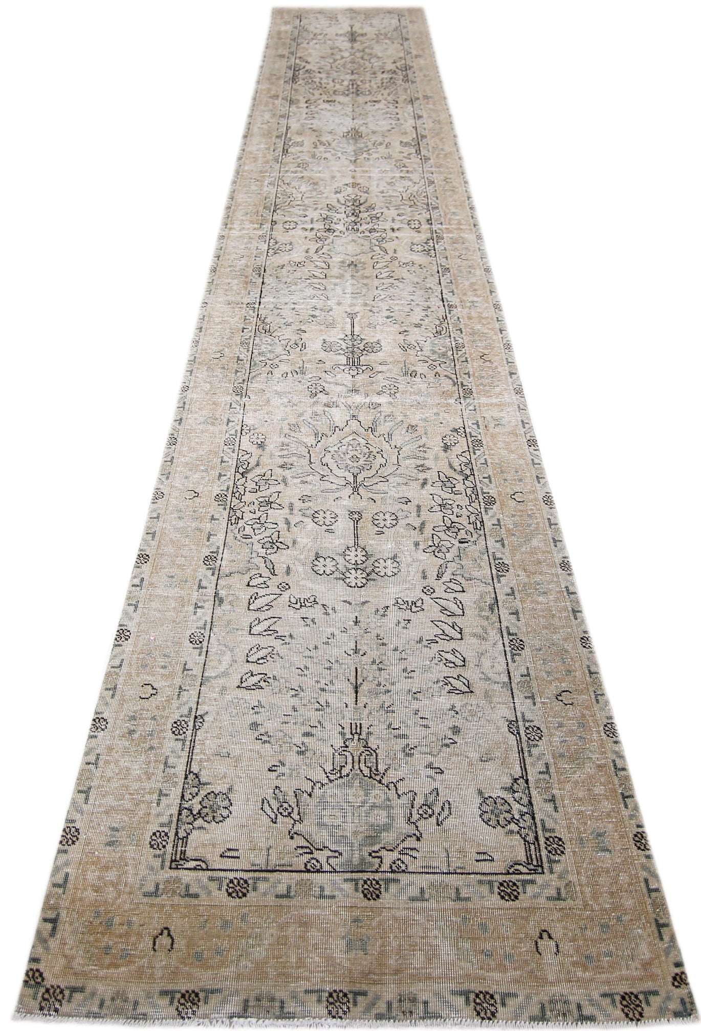 Handmade Vintage Persian Tabriz Hallway Runner | 495 x 89 cm | 16'3" x 2'11" - Najaf Rugs & Textile
