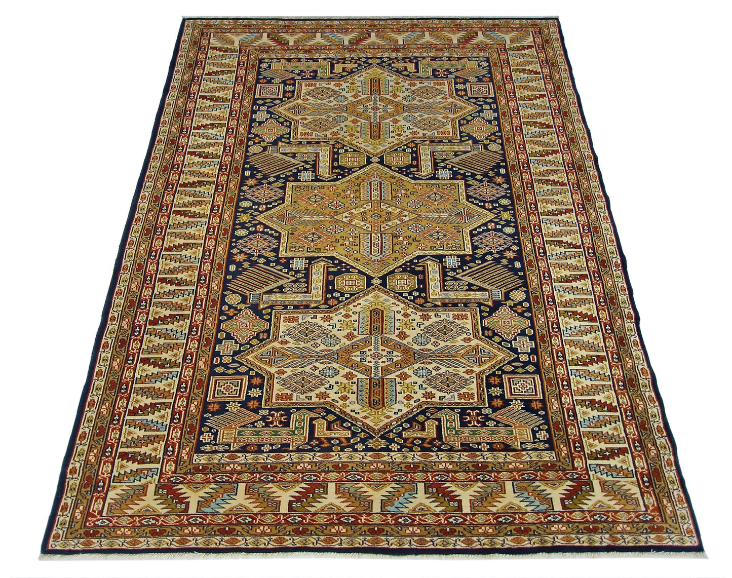 Vintage Pakistani Princess Bokhara rug featuring geometric patterns in a rich, multi-colored palette.