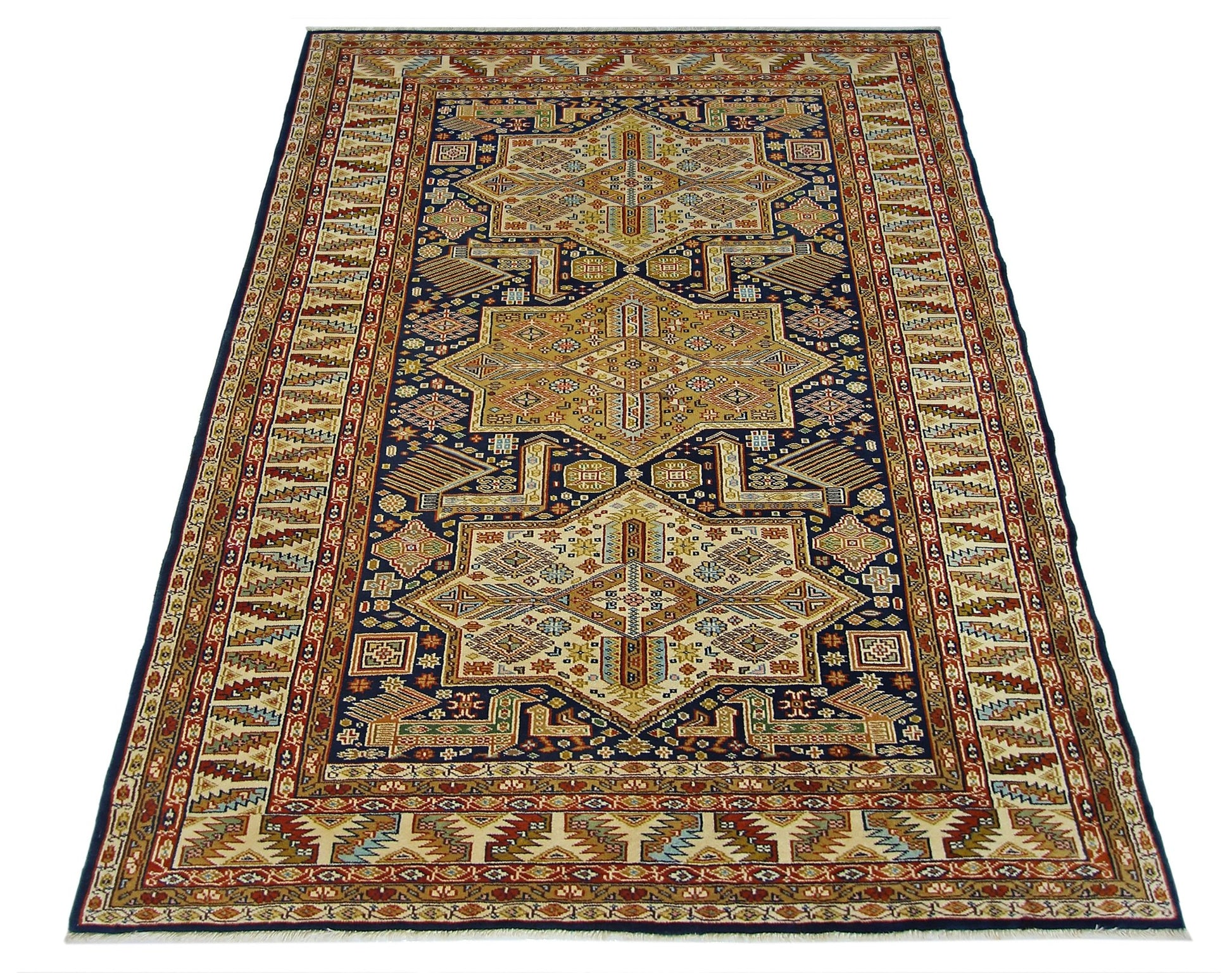 Vintage Pakistani Princess Bokhara rug featuring geometric patterns in a rich, multi-colored palette.