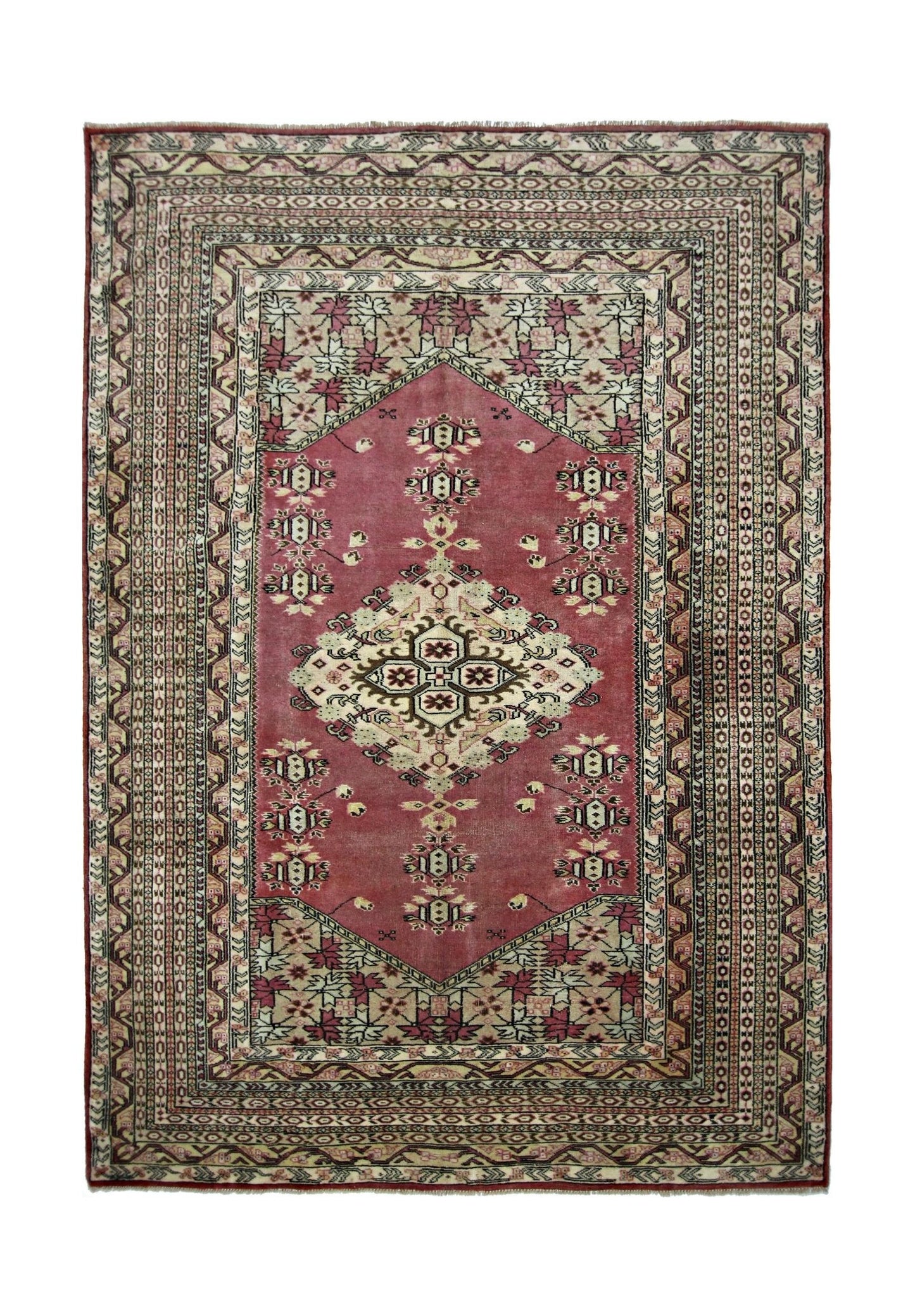 A vintage Pakistani Princess Bokhara rug featuring a central medallion on a deep red field.