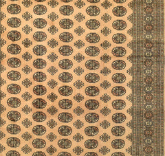 Vintage Princess Bokhara runner with a repeating geometric pattern in shades of peach and brown.