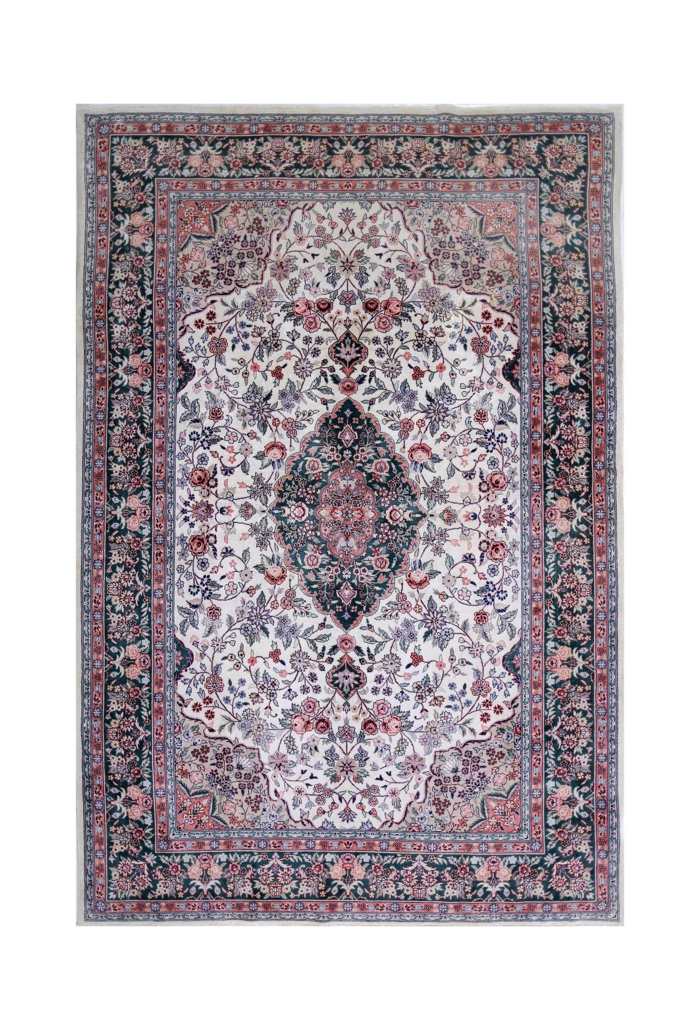 Handmade Vintage Silk Kashmiri Rug | 248 x 166 cm | 8'2" x 5'5" - Najaf Rugs & Textile
