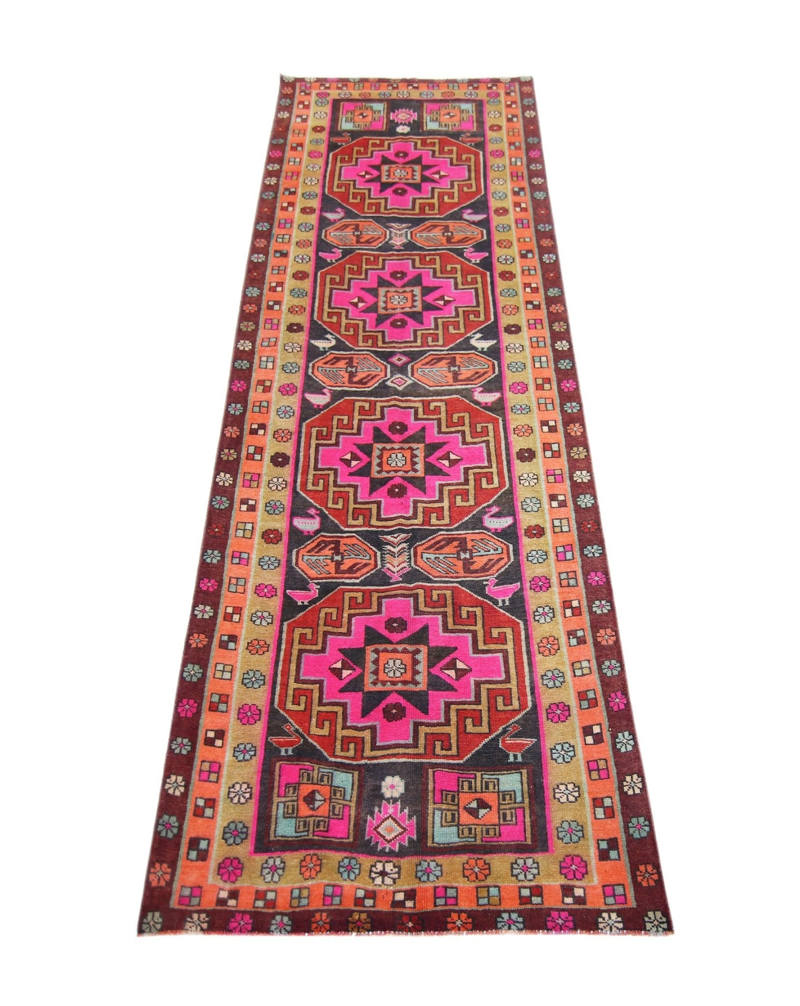 Handmade Vintage Turkish Kars Hallway Runner | 377 x 146 cm | 12'4" x 4'9" - Najaf Rugs & Textile