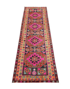 Handmade Vintage Turkish Kars Hallway Runner | 377 x 146 cm | 12'4" x 4'9" - Najaf Rugs & Textile