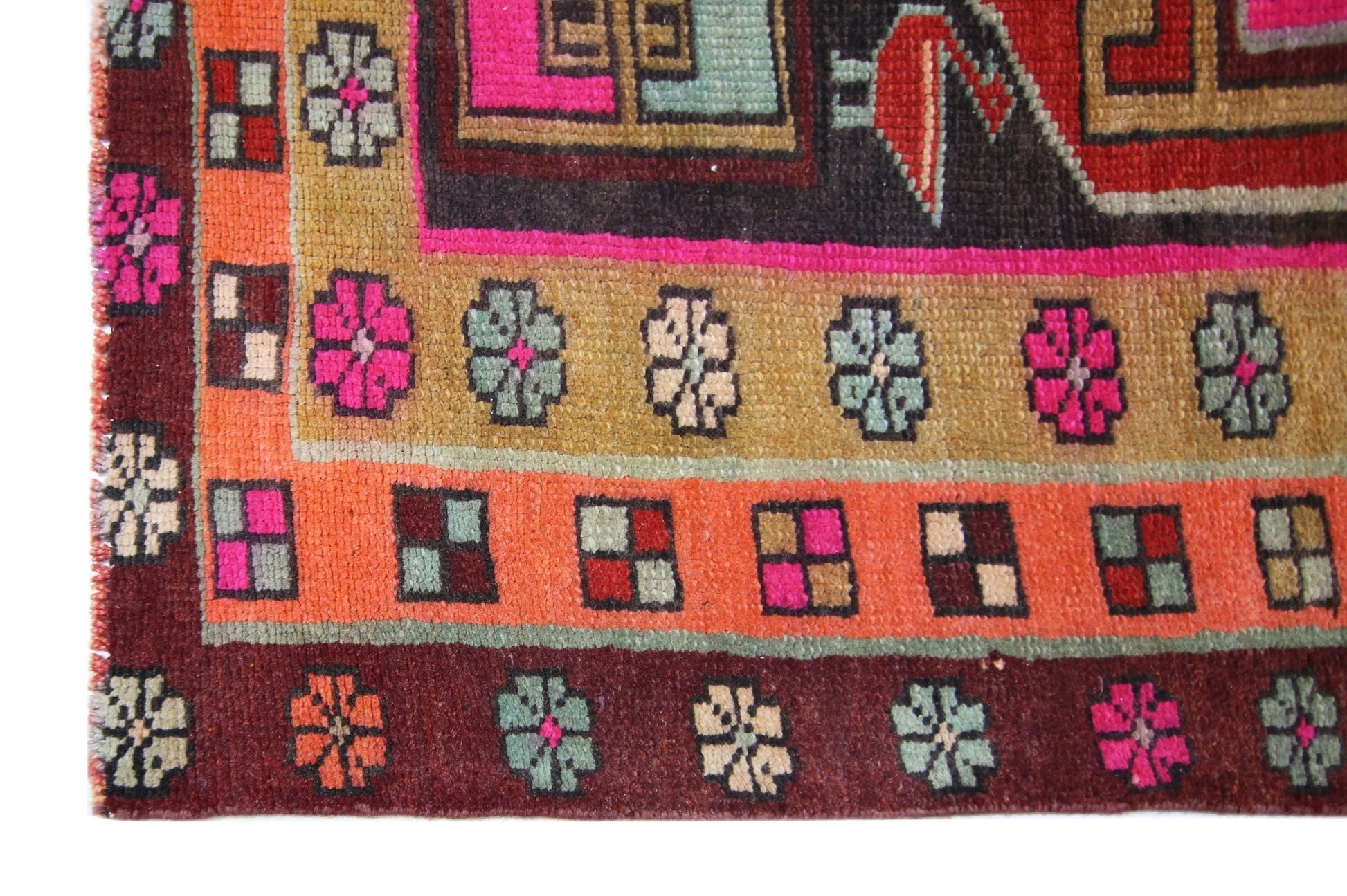 Handmade Vintage Turkish Kars Hallway Runner | 377 x 146 cm | 12'4" x 4'9" - Najaf Rugs & Textile