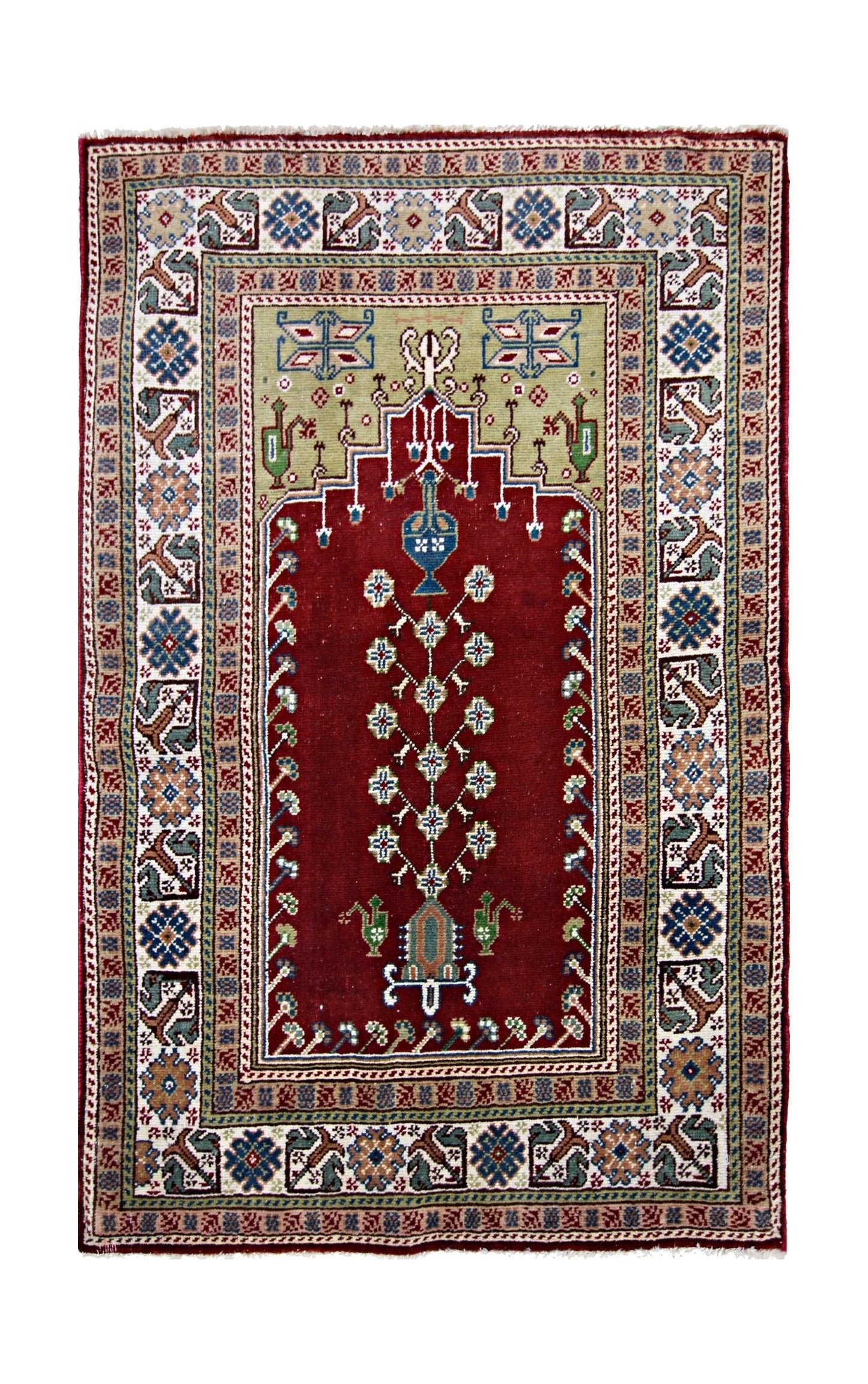 Handmade Vintage Turkish Kayseri Prayer Rug | 115 x 73 cm | 3'9" x 2'5" - Najaf Rugs & Textile