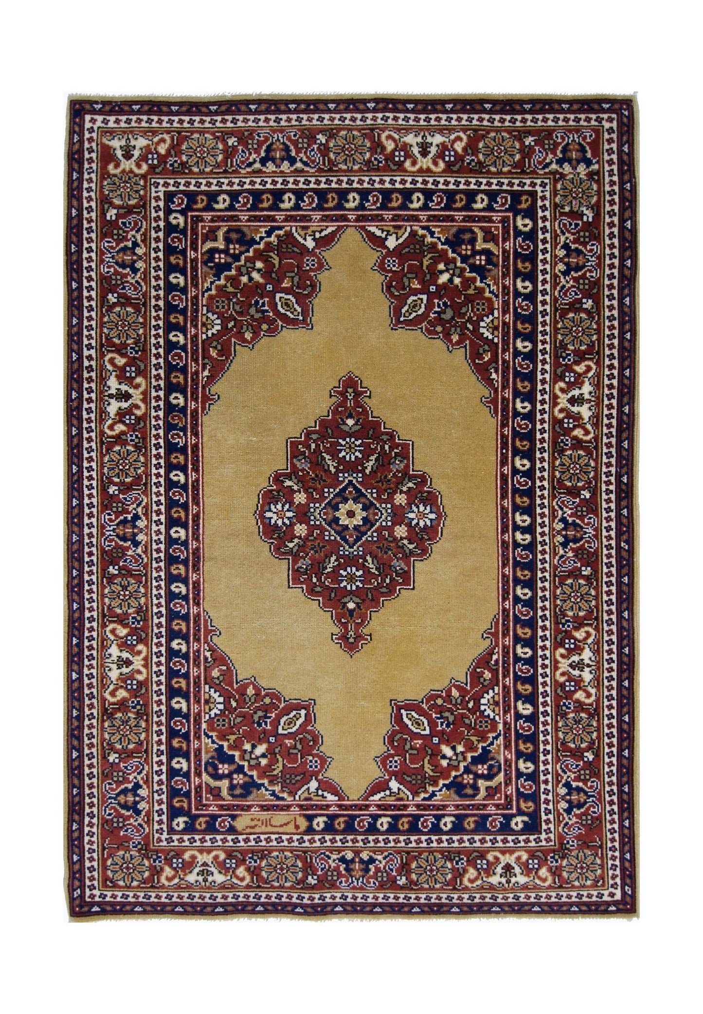 Handmade Vintage Turkish Kayseri Prayer Rug | 144 x 99 cm | 4'9" x 3'3" - Najaf Rugs & Textile