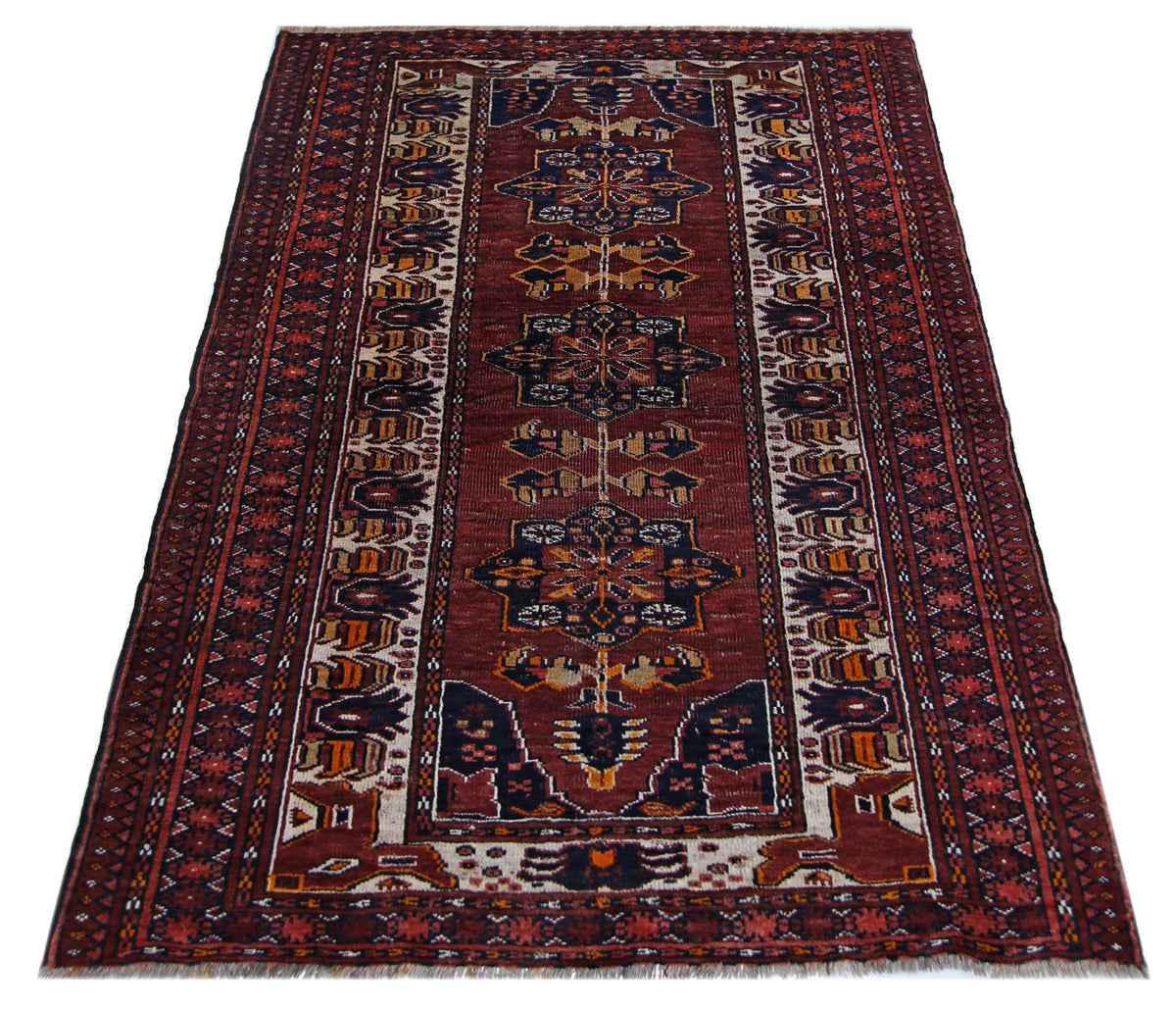 Handmade Vintage Afghan Turkmen Rug | 165 x 108 cm | 5'5" x 3'6" - Najaf Rugs & Textile