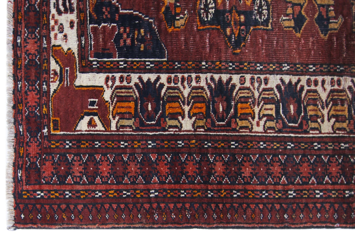 Handmade Vintage Afghan Turkmen Rug | 165 x 108 cm | 5'5" x 3'6" - Najaf Rugs & Textile