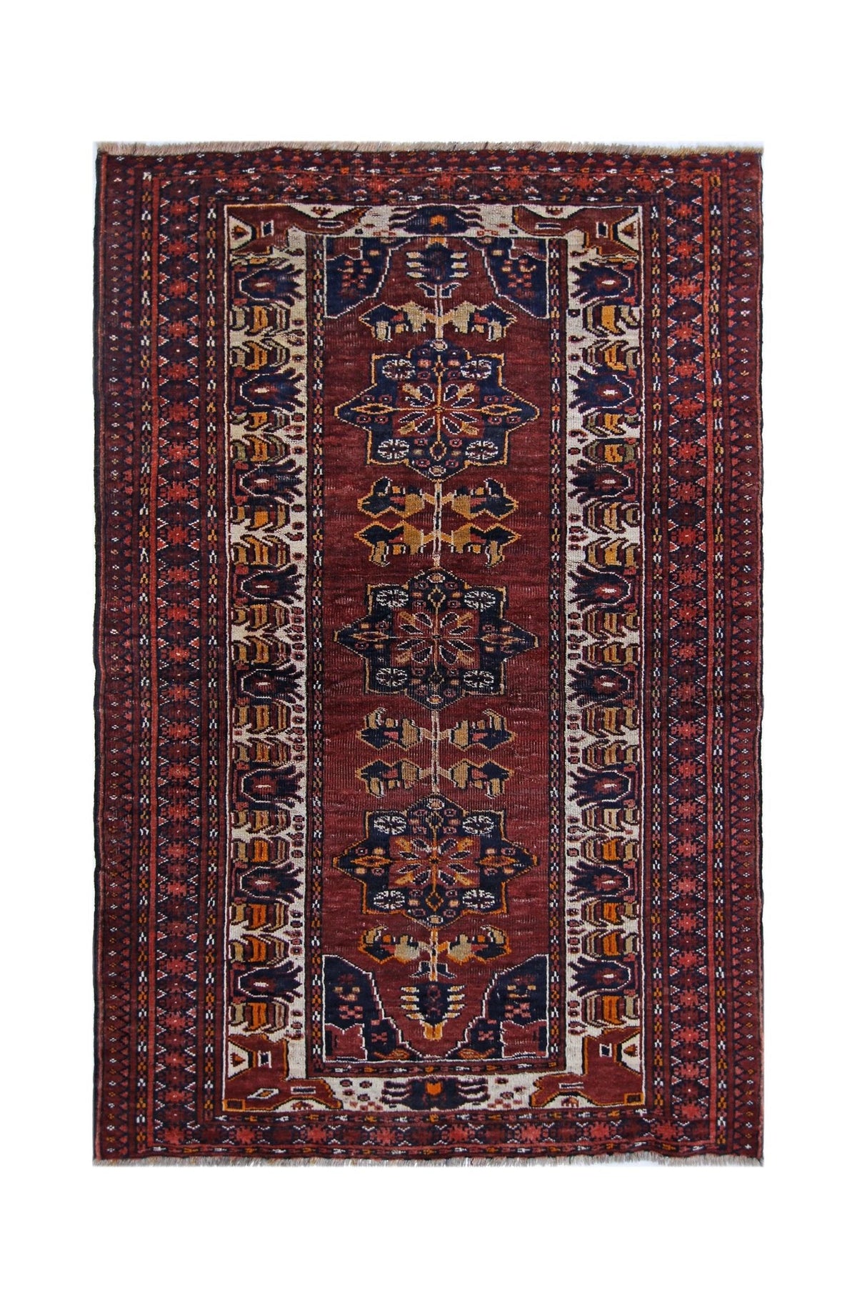 Handmade Vintage Afghan Turkmen Rug | 165 x 108 cm | 5'5" x 3'6" - Najaf Rugs & Textile