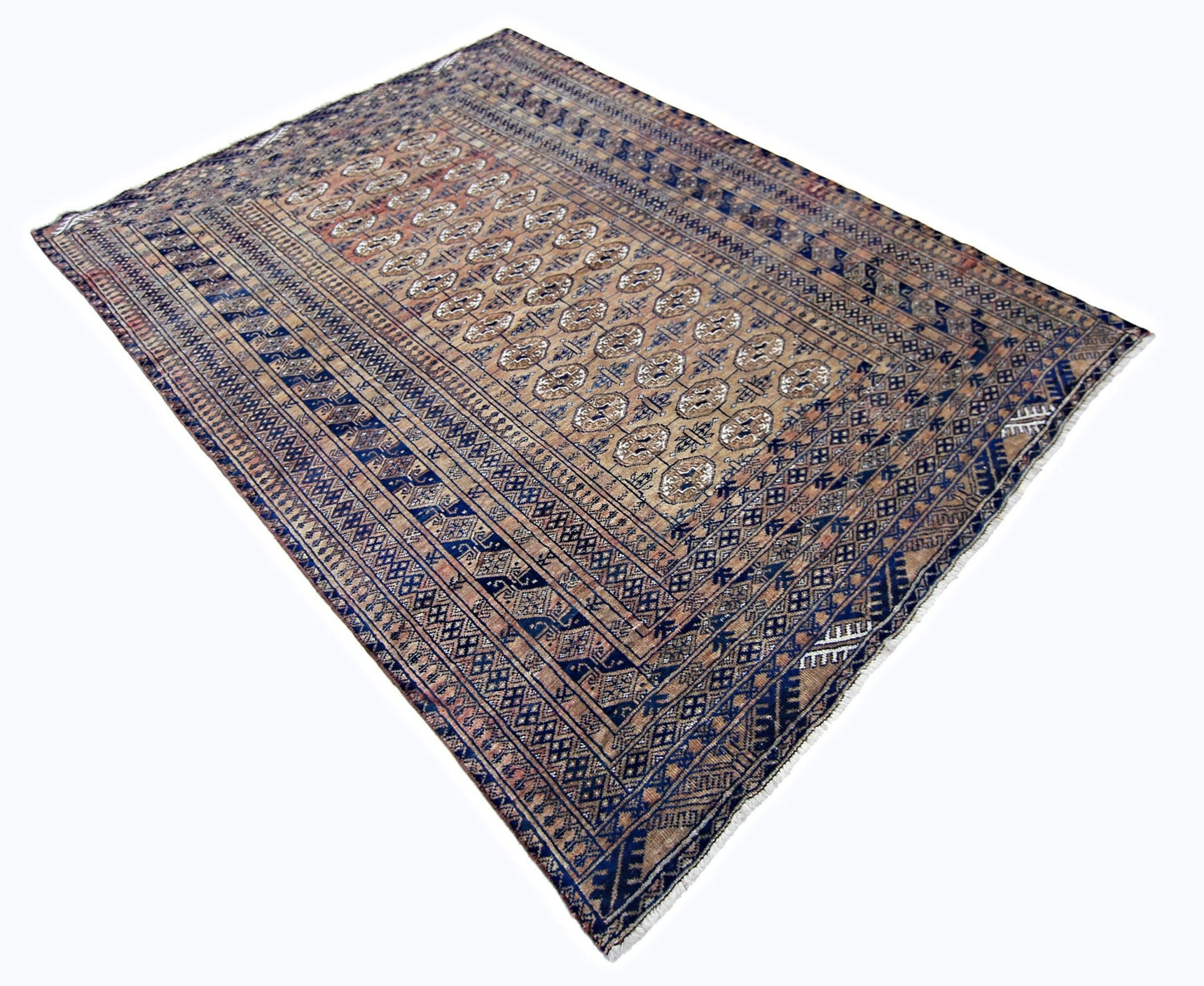 Handmade Vintage Afghan Turkmen Bokhara Rug | 218 x 158 cm | 7'2" x 5'2" - Najaf Rugs & Textile