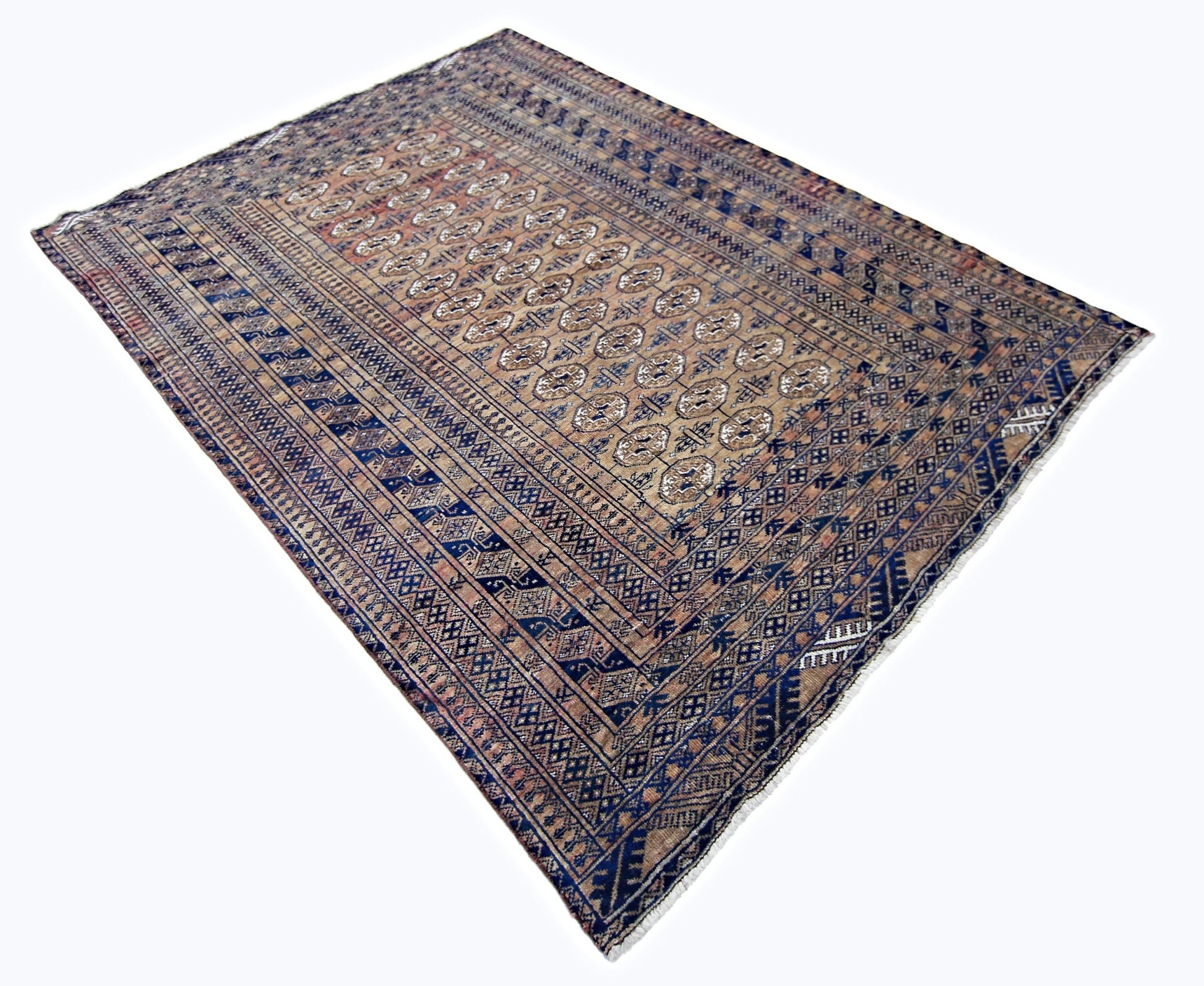 Handmade Vintage Afghan Turkmen Bokhara Rug | 218 x 158 cm | 7'2" x 5'2" - Najaf Rugs & Textile
