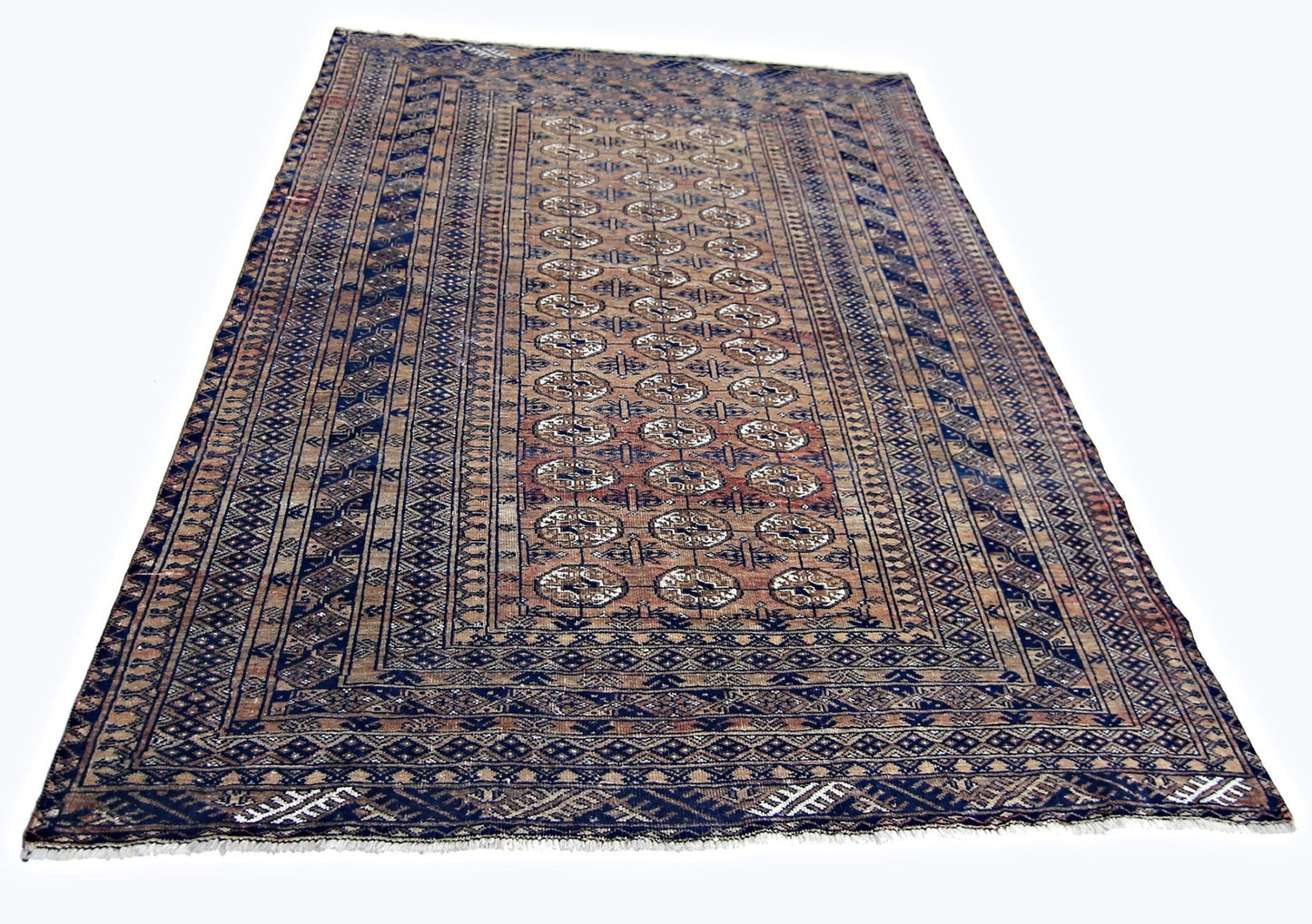 Handmade Vintage Afghan Turkmen Bokhara Rug | 218 x 158 cm | 7'2" x 5'2" - Najaf Rugs & Textile