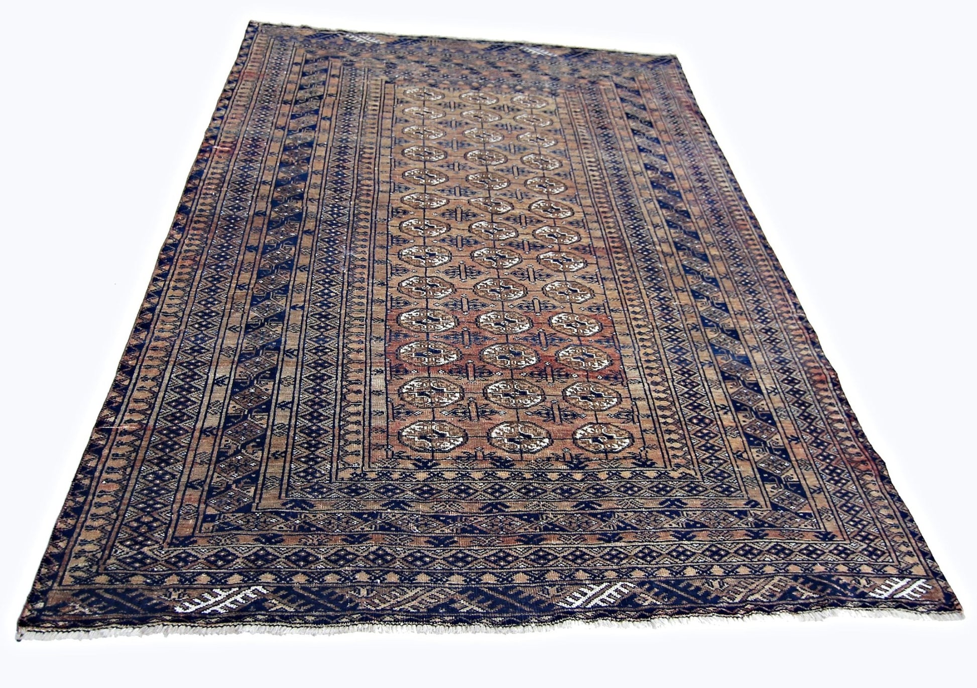 Handmade Vintage Afghan Turkmen Bokhara Rug | 218 x 158 cm | 7'2" x 5'2" - Najaf Rugs & Textile