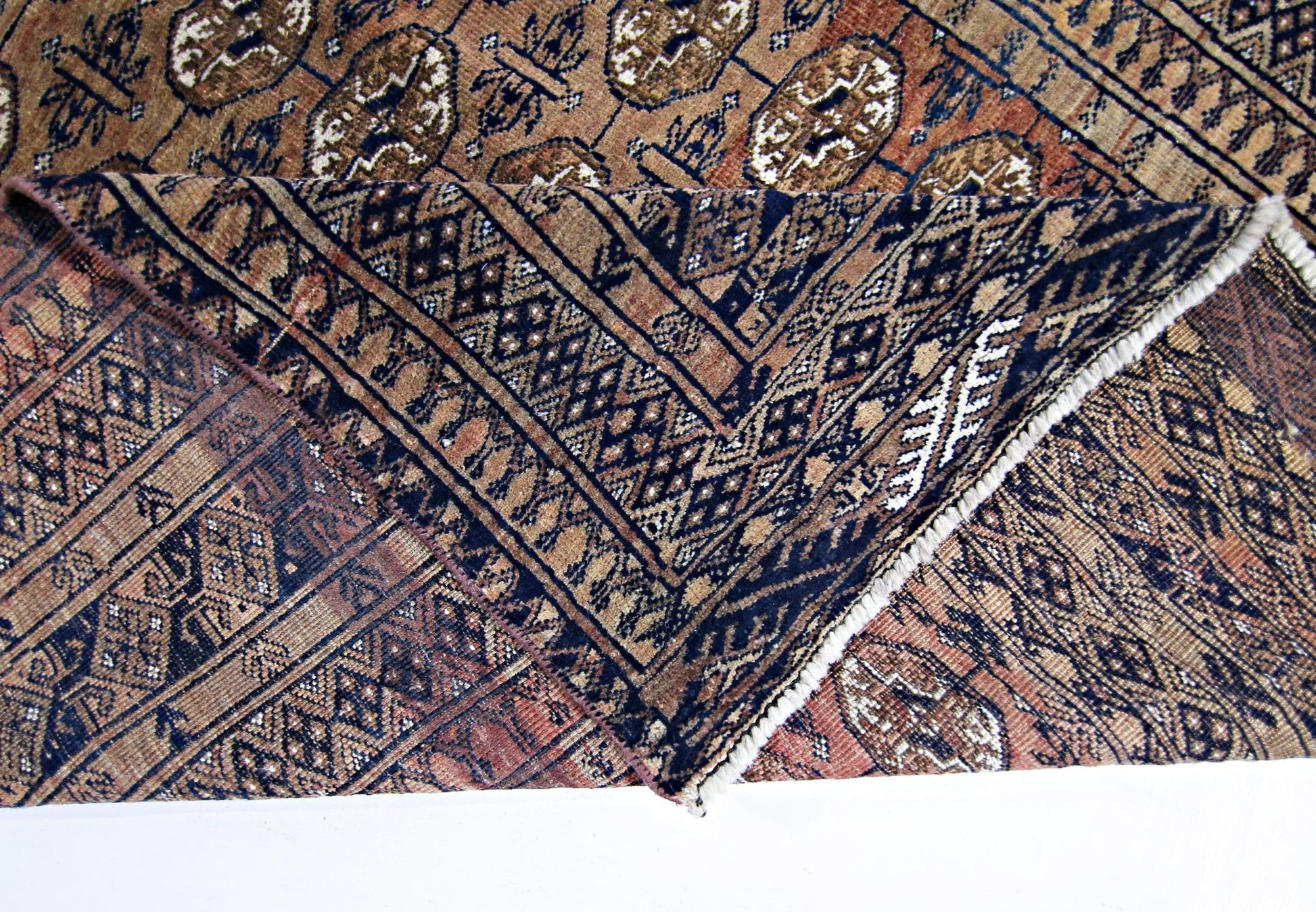 Handmade Vintage Afghan Turkmen Bokhara Rug | 218 x 158 cm | 7'2" x 5'2" - Najaf Rugs & Textile