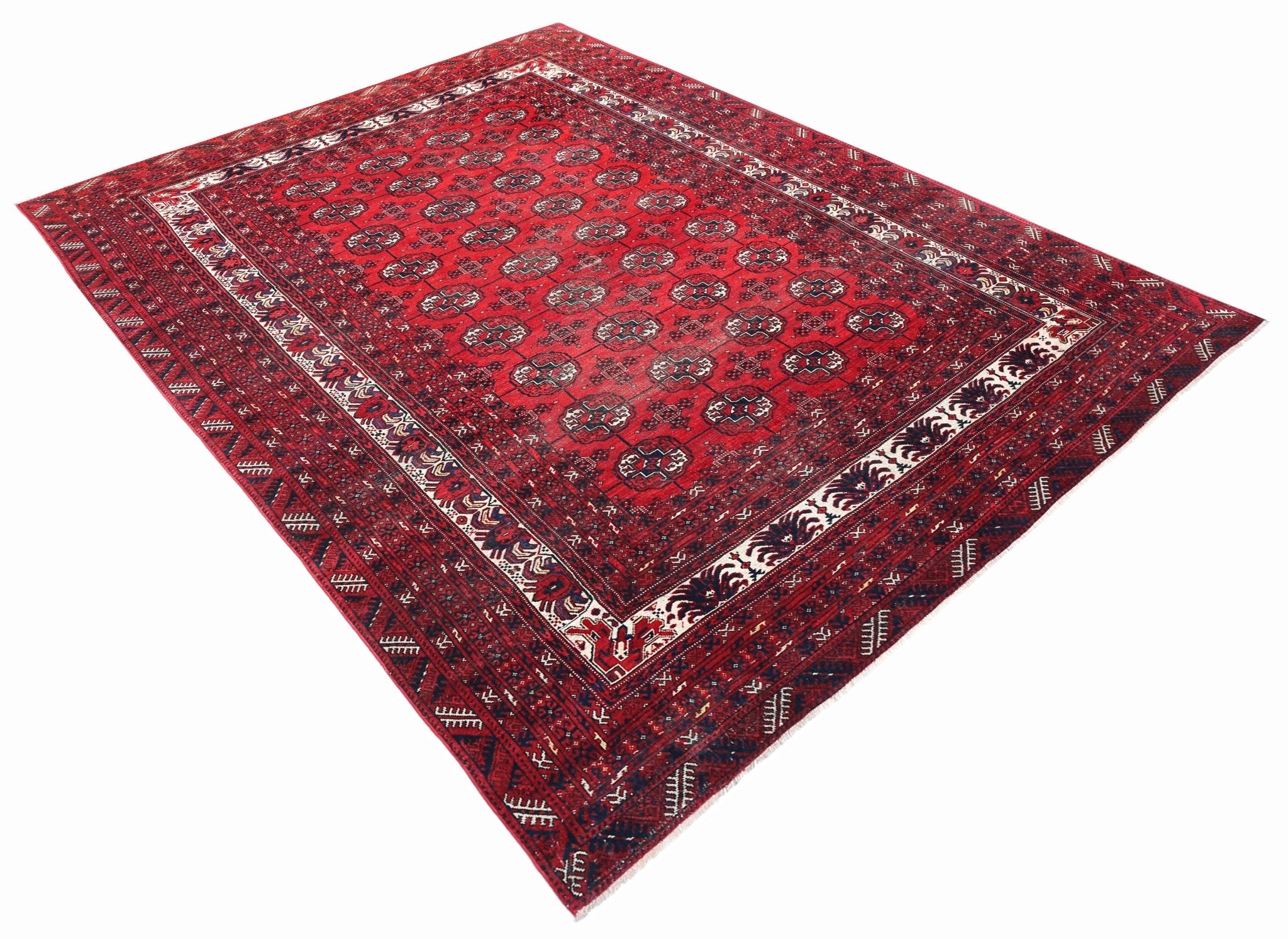 Handmade Vintage Afghan Turkmen Mowari Rug | 415 x 301 cm | 13'7" x 9'10" - Najaf Rugs & Textile