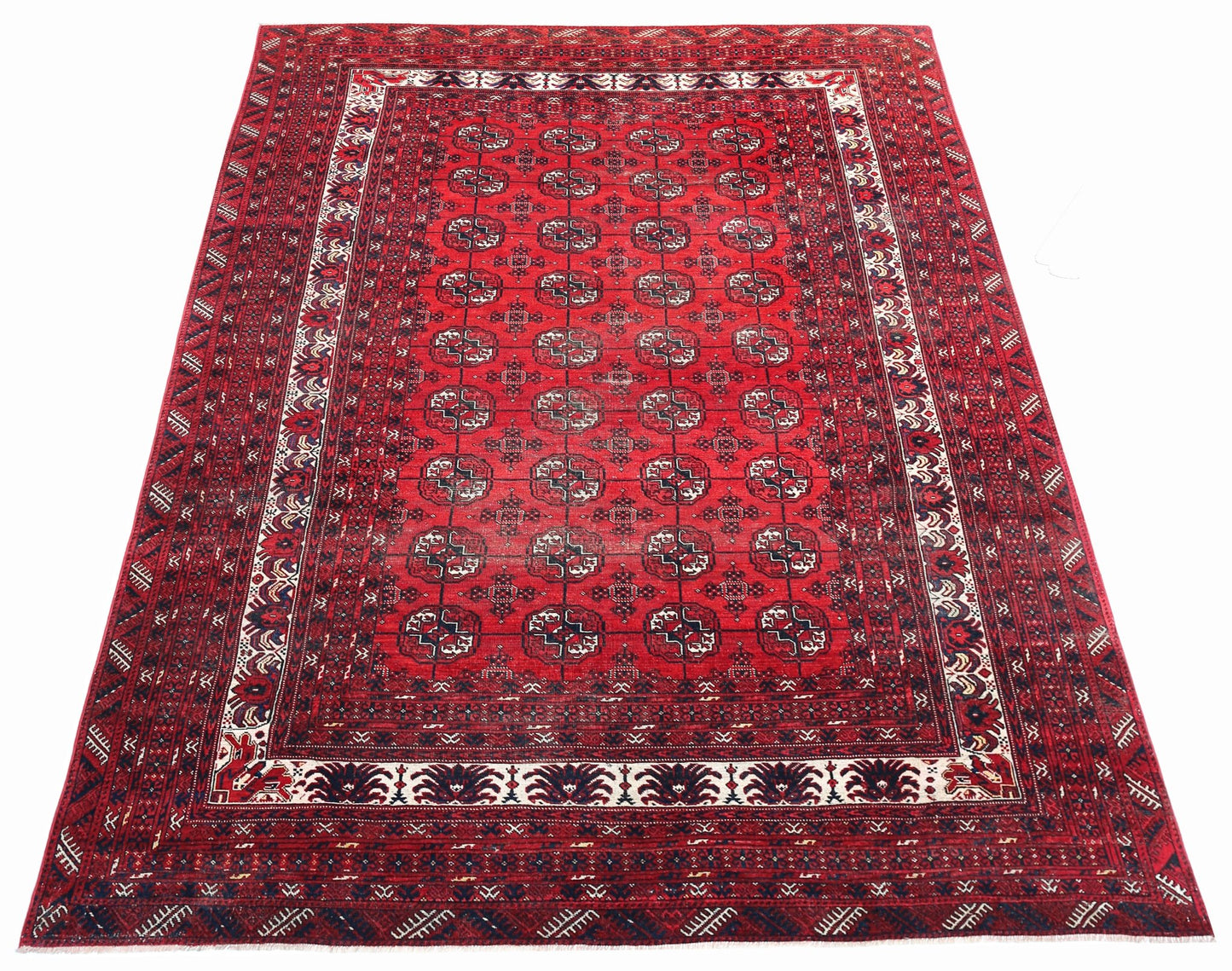 Handmade Vintage Afghan Turkmen Mowari Rug | 415 x 301 cm | 13'7" x 9'10" - Najaf Rugs & Textile
