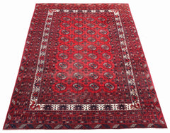 Handmade Vintage Afghan Turkmen Mowari Rug | 415 x 301 cm | 13'7" x 9'10" - Najaf Rugs & Textile