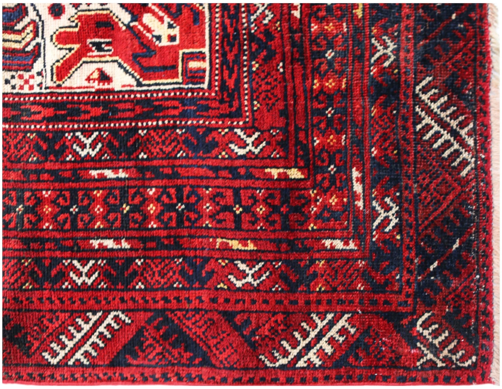 Handmade Vintage Afghan Turkmen Mowari Rug | 415 x 301 cm | 13'7" x 9'10" - Najaf Rugs & Textile