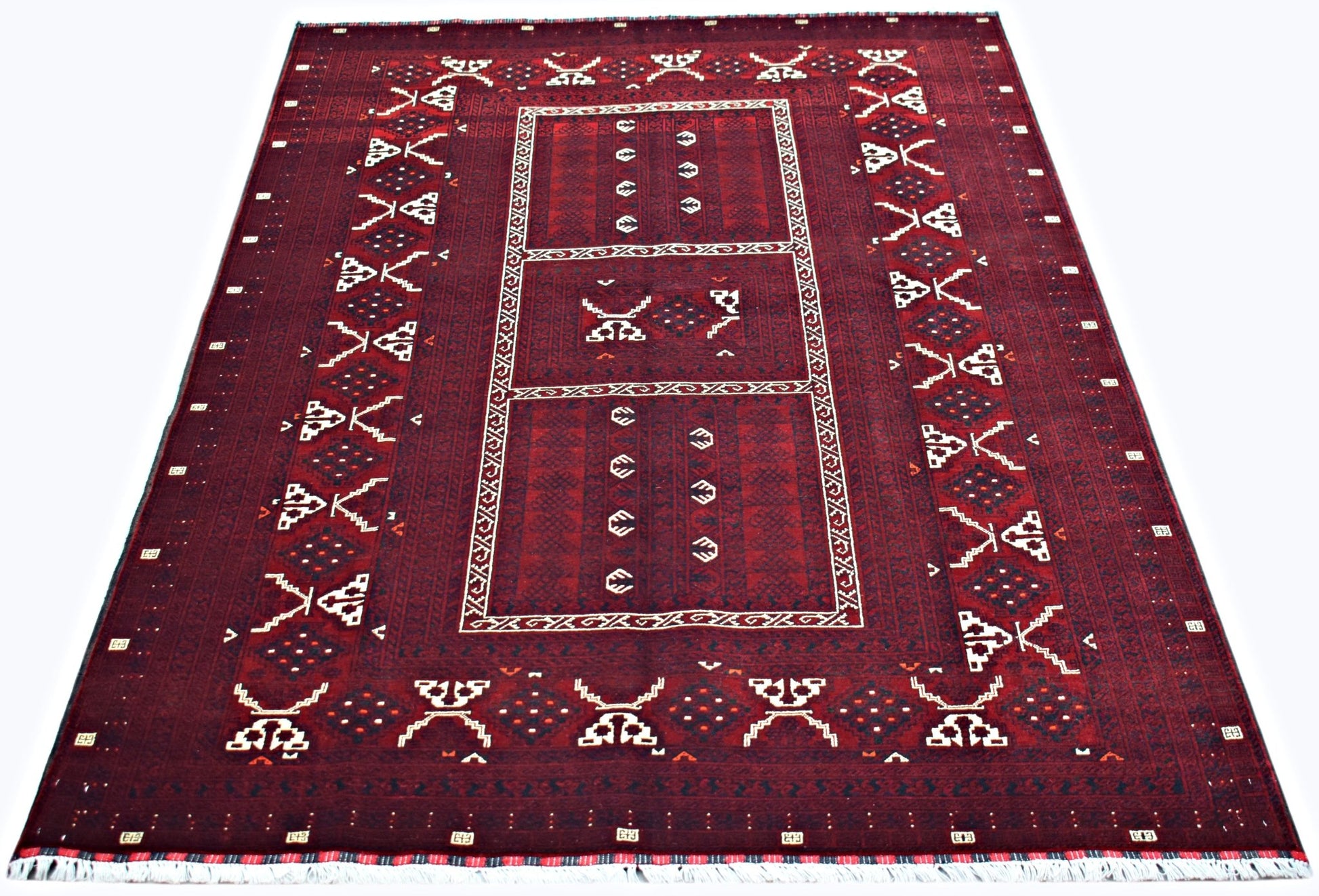 Handmade Vintage Afghan Turkmen Rug | 252 x 162 cm | 8'3" x 5'3" - Najaf Rugs & Textile