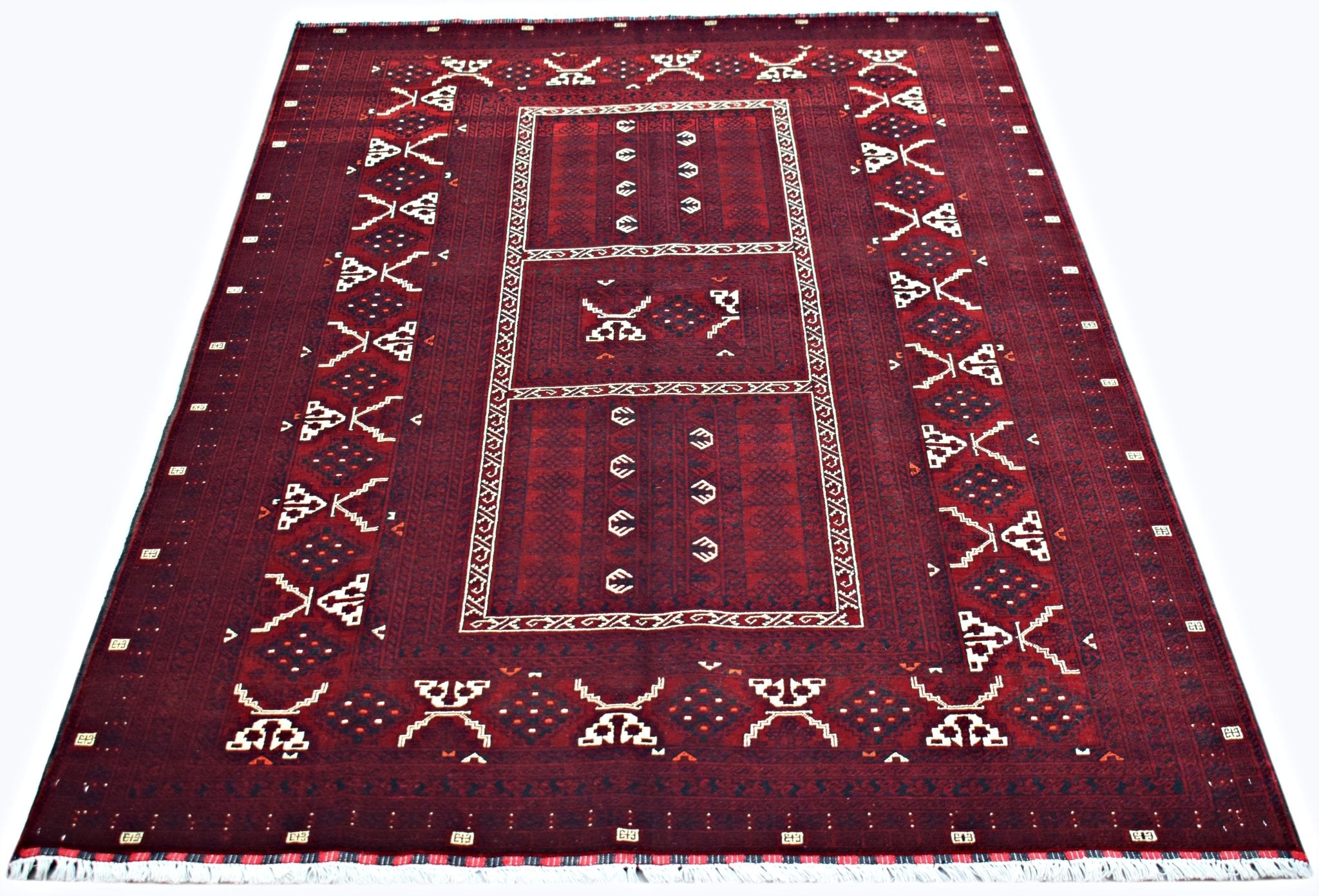 Handmade Vintage Afghan Turkmen Rug | 252 x 162 cm | 8'3" x 5'3" - Najaf Rugs & Textile