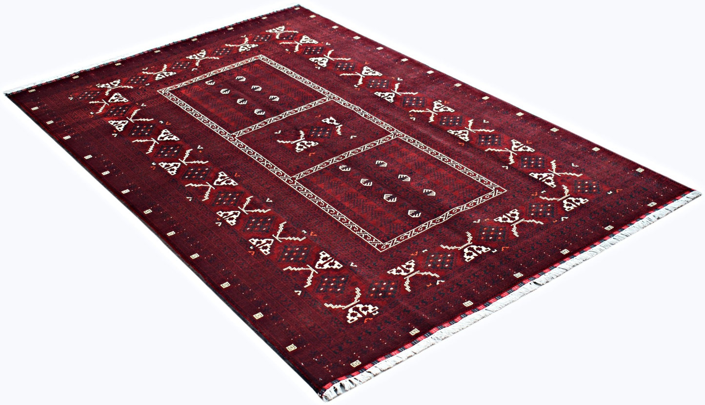 Handmade Vintage Afghan Turkmen Rug | 252 x 162 cm | 8'3" x 5'3" - Najaf Rugs & Textile