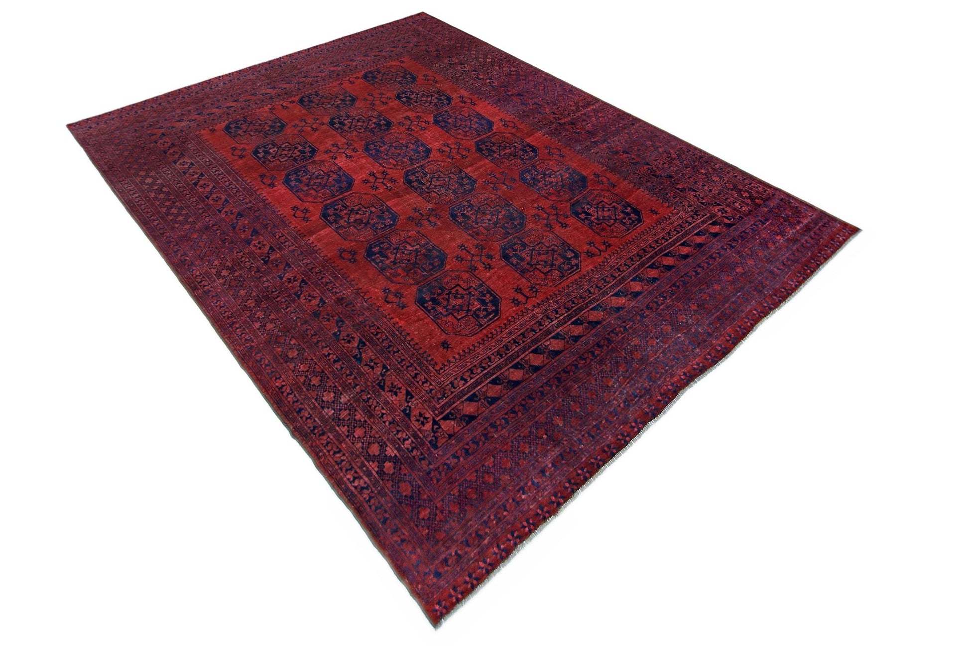 Handmade Vintage Afghan Turkmen Rug | 352 x 308 cm | 11'7" x 10'1" - Najaf Rugs & Textile