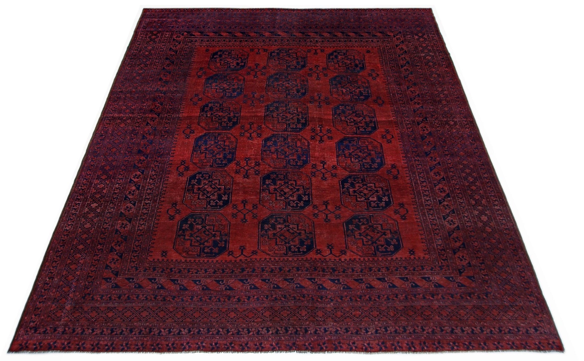 Handmade Vintage Afghan Turkmen Rug | 352 x 308 cm | 11'7" x 10'1" - Najaf Rugs & Textile