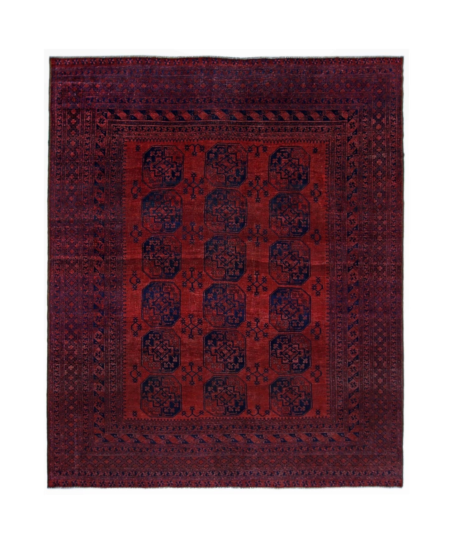 Handmade Vintage Afghan Turkmen Rug | 352 x 308 cm | 11'7" x 10'1" - Najaf Rugs & Textile